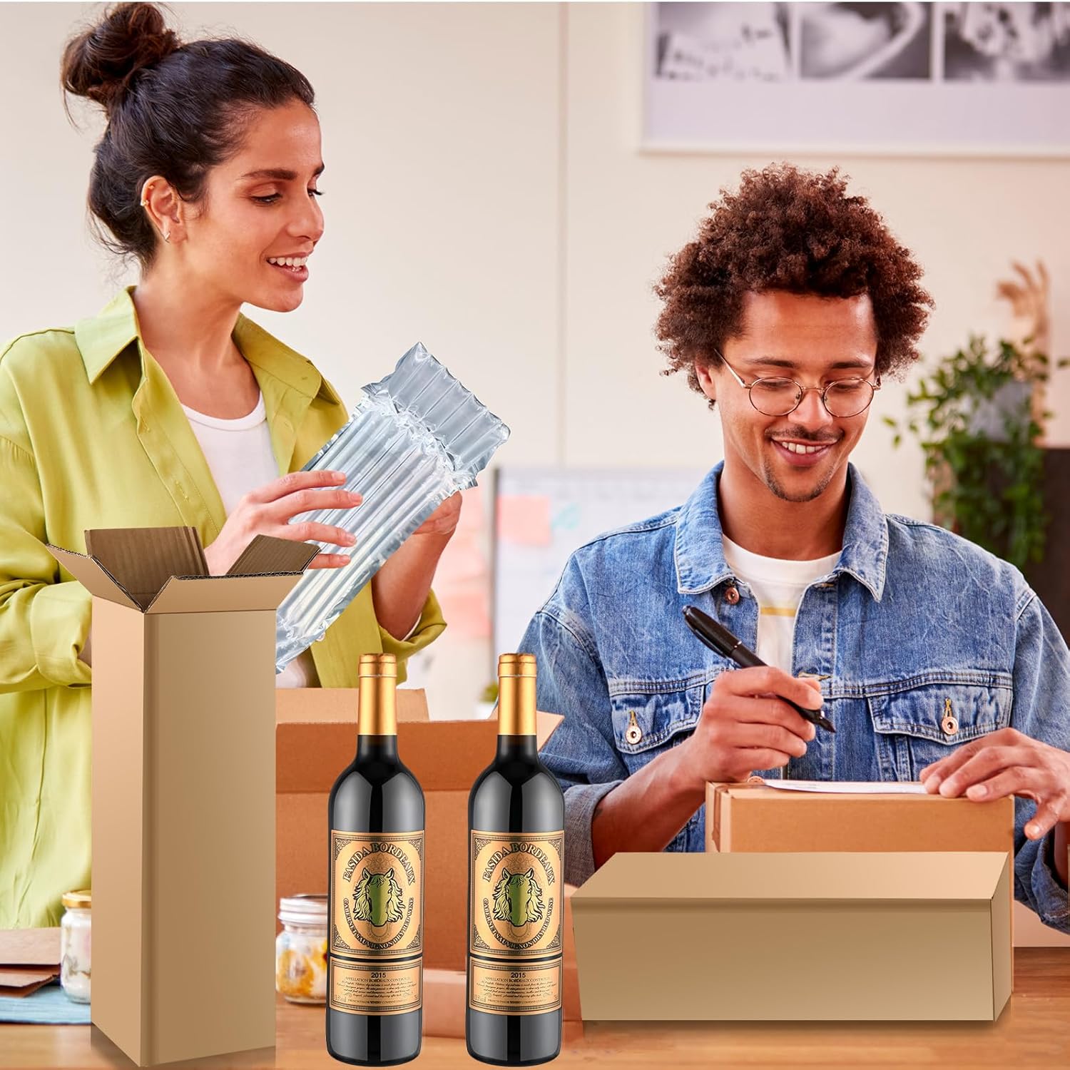 Juego de 10 bolsas protectoras de viaje para botellas de vino con caja de envío de vino, bolsas de vino inflables para viajes, columna de aire,