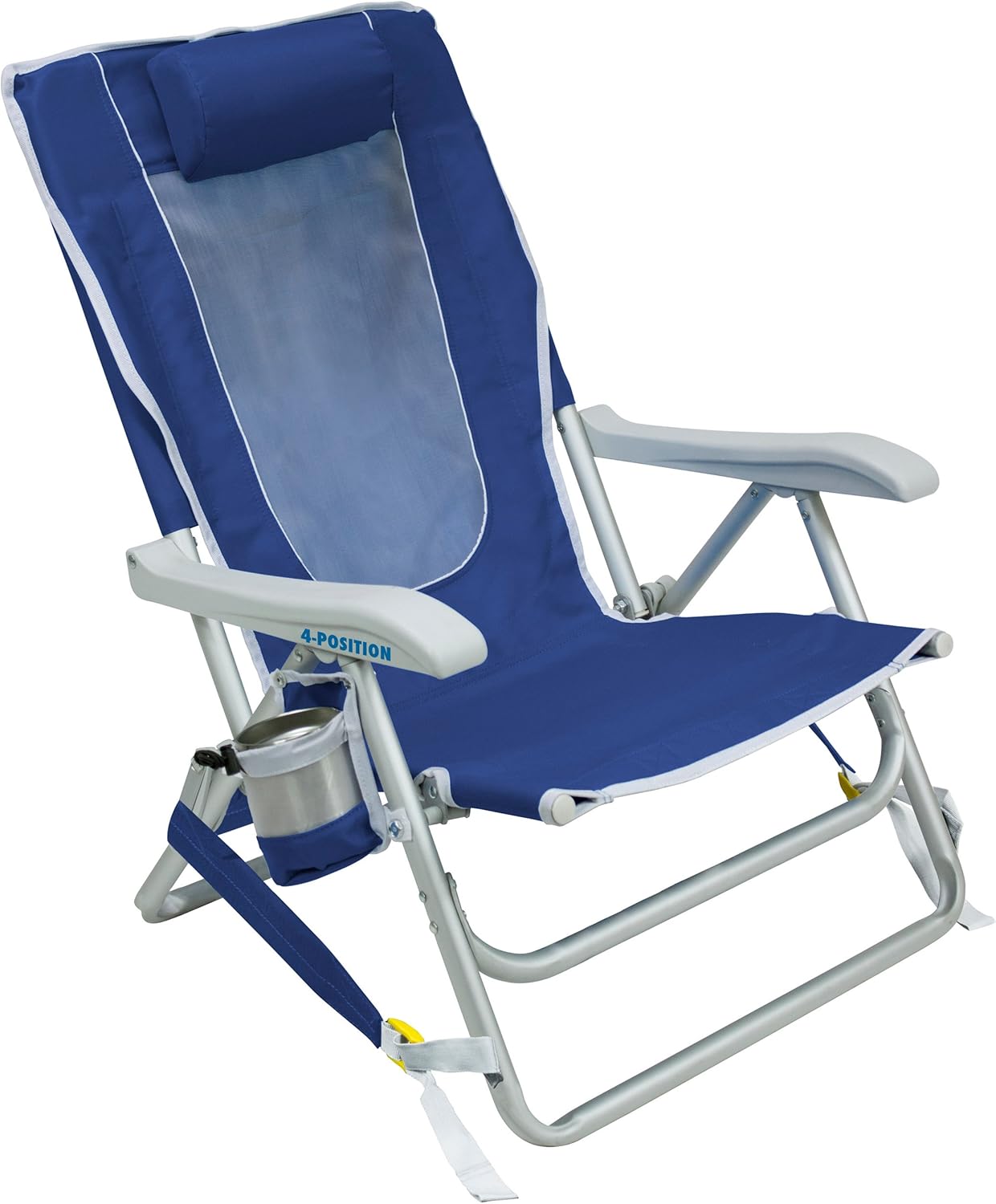 GCI Outdoor Waterside – Silla de playa tipo mochila azul real y sombrilla junto al agua