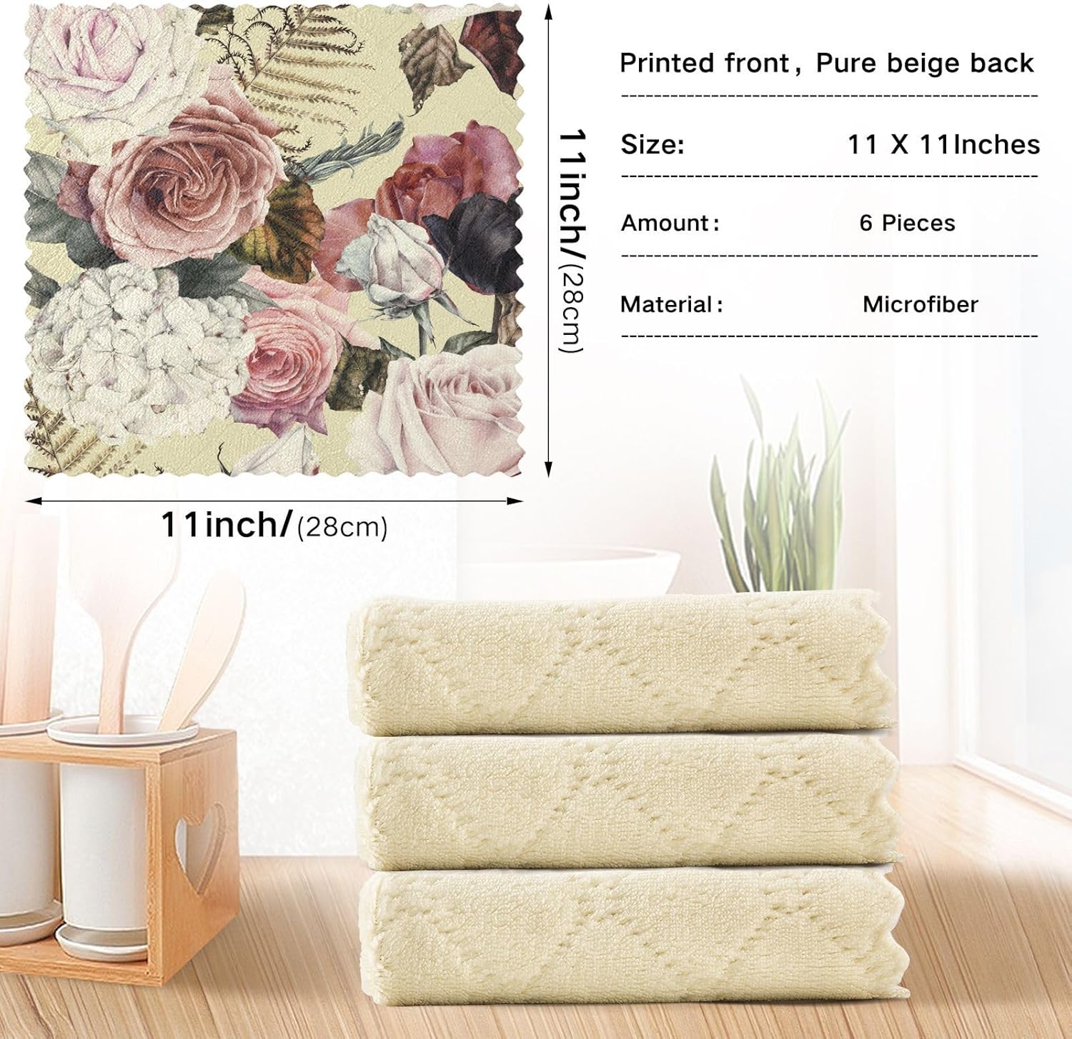 KLL Paños de limpieza de microfibra de acuarela con patrón floral sin costuras de rosas, toalla de té, toallas de mano para cocina, paños de cocina