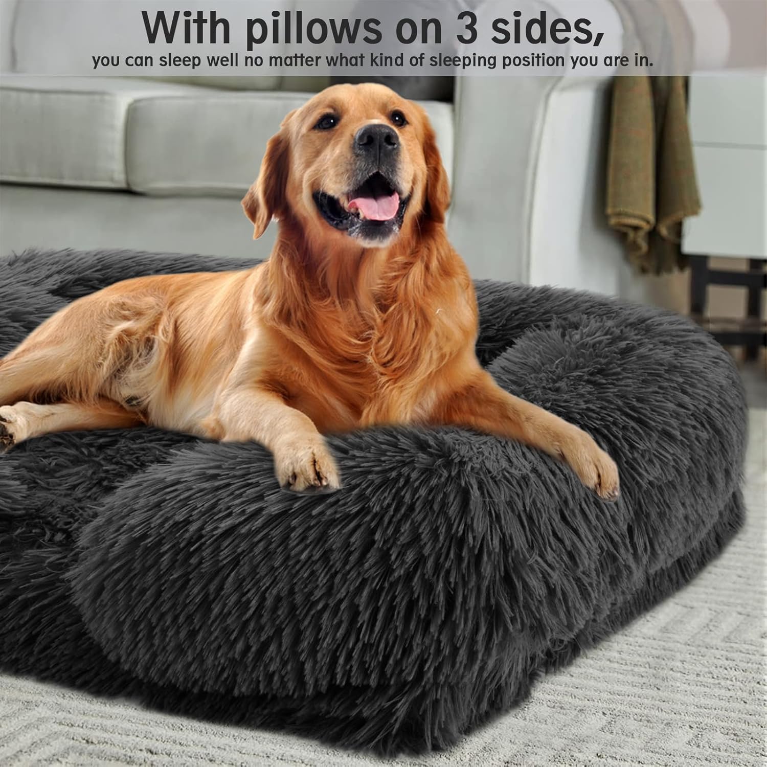 Cama grande para perro, cama ortopédica para mascotas, cama para perros medianos y grandes, parte inferior antideslizante y espuma para jaula de