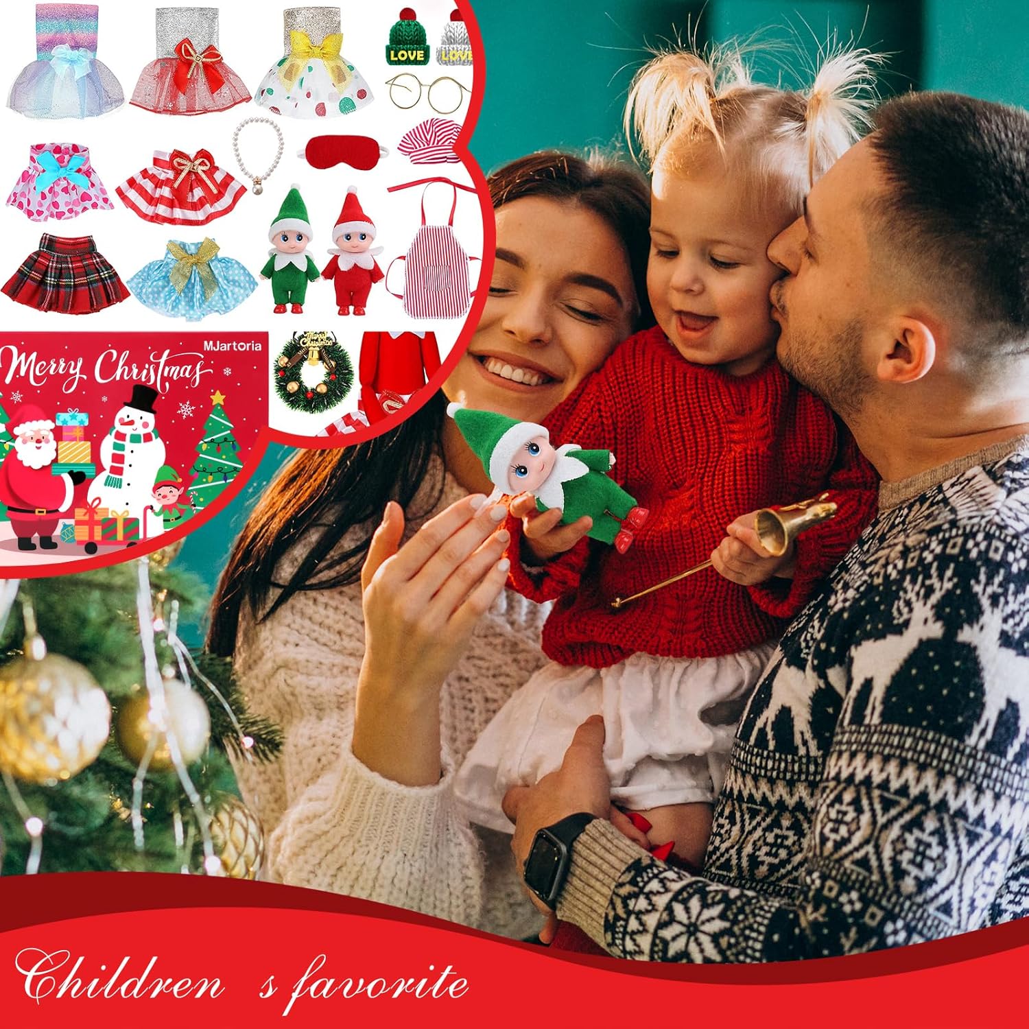 MJartoria Calendario de Adviento 2024 para niñas y niños, accesorios de Navidad para muñeca de elfo, ropa de Papá Noel, calendario de Adviento de 24