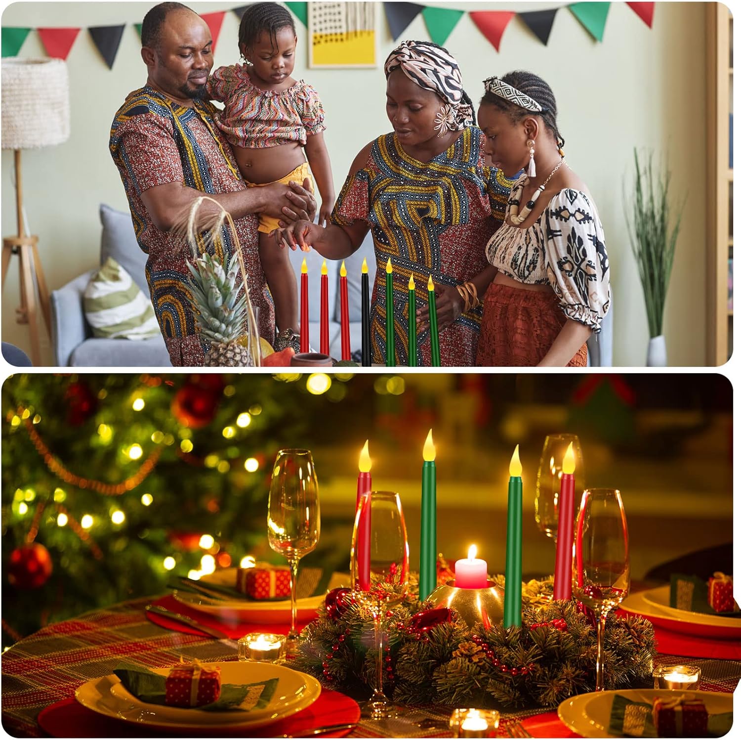 7 velas LED Kwanzaa Mishumaa Saba verde, rojo y negro, velas cónicas para decoración de iglesia