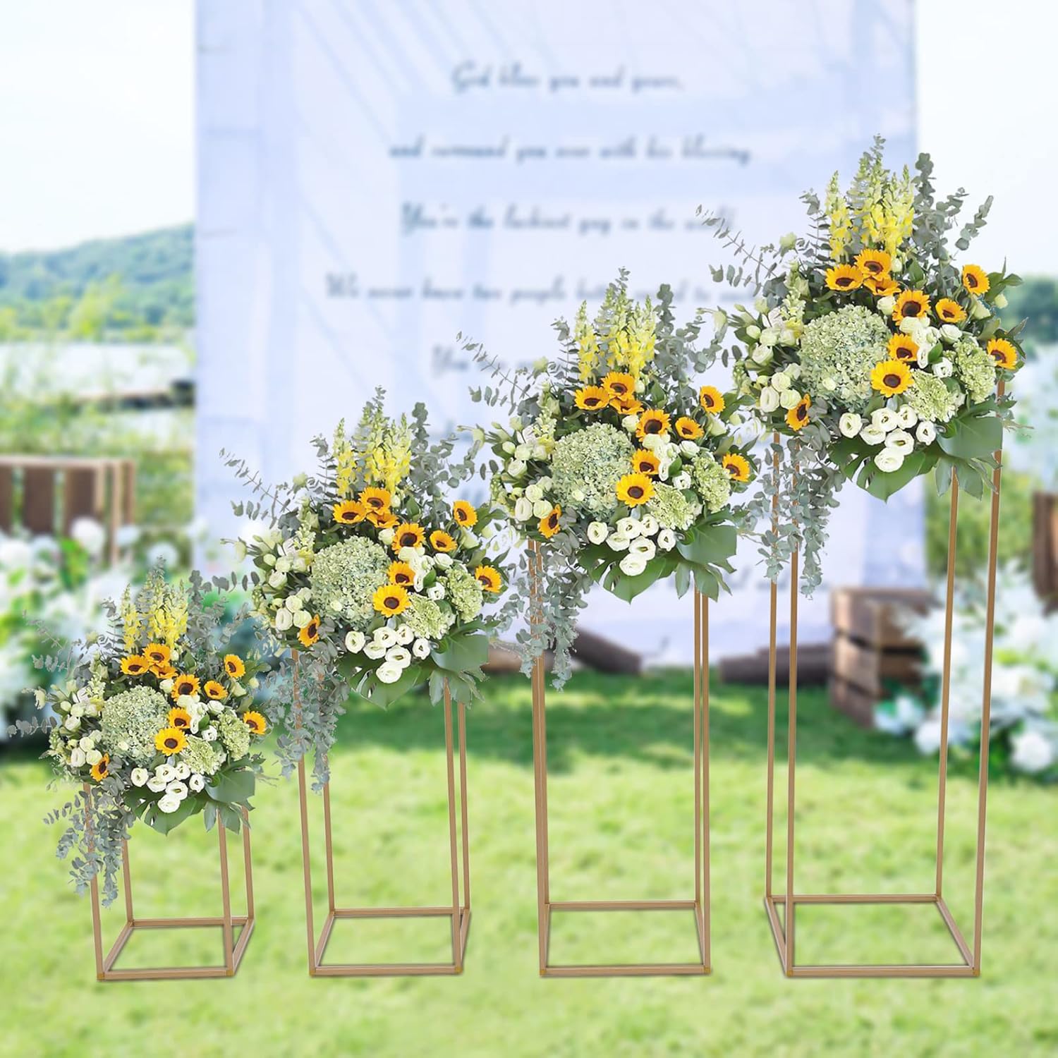 4 piezas de centro de mesa de oro para boda 40608039.4 in de metal geométrico columna soporte de flores para boda, floreros, decoración de centros