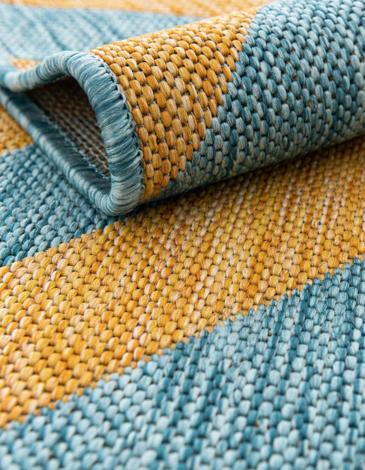 Unique Loom Unique Loom Outdoor Collection – Alfombra rectangular de 9 x 12 pies, color amarillo y aguamarinaamarillo
