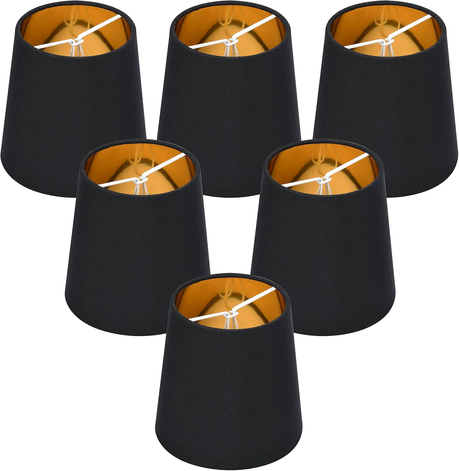 LAMPWELL TELA – Juego de 6 pantallas de lámpara de araña con clip, barril pequeño, 5.2 x 4 x 5.2 pulgadas de alto, tela negra con forro de plástico
