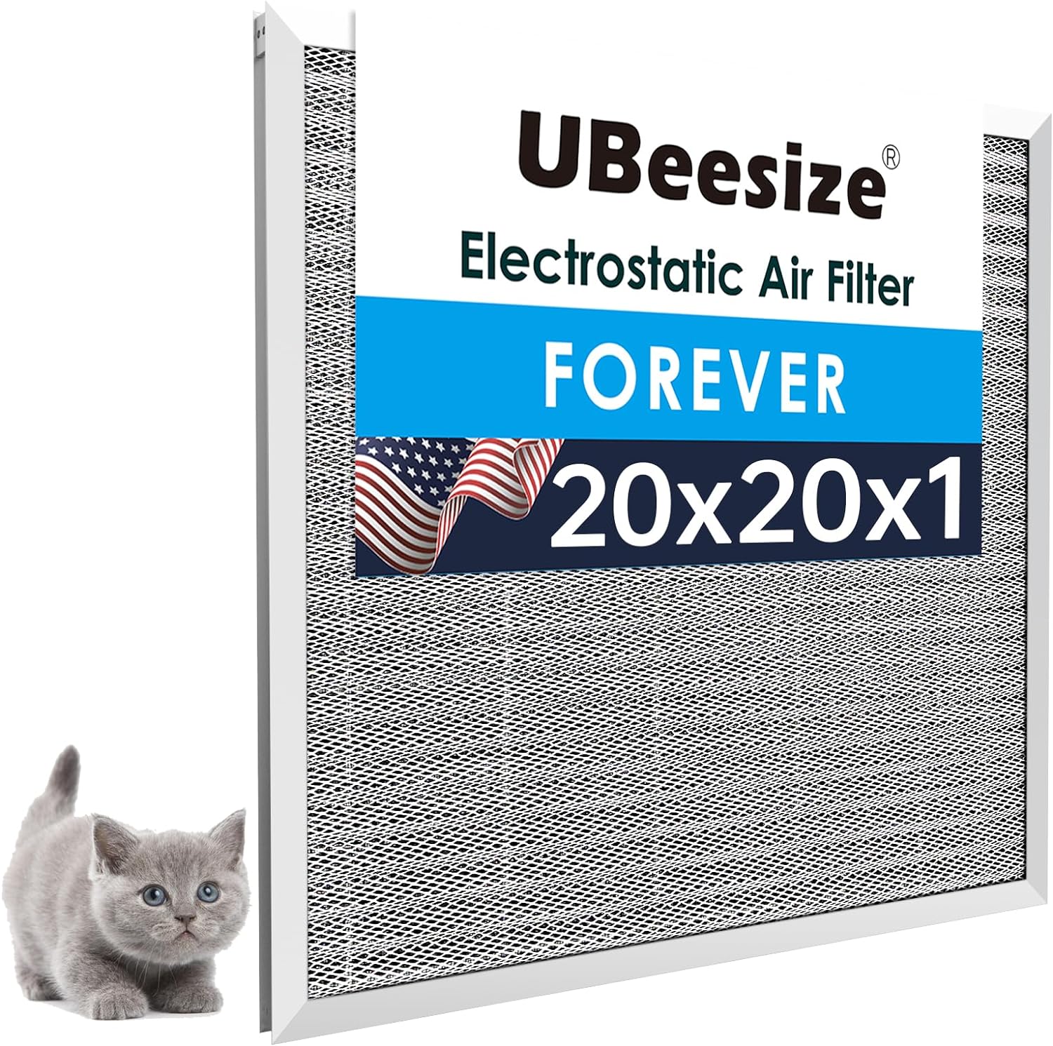 UBeesize – Filtro de aire reutilizable de 20 x 20 x 1 pulgadas, lavable, MERV 8, permanente, electrostático, para aire acondicionado y HVAC y