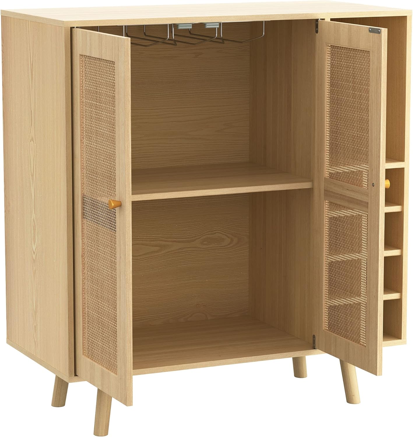 Atlantic Loft & Luv Remy Boho Mid-Century Paneles de ratán natural con almacenamiento, gabinete de barra de acabado