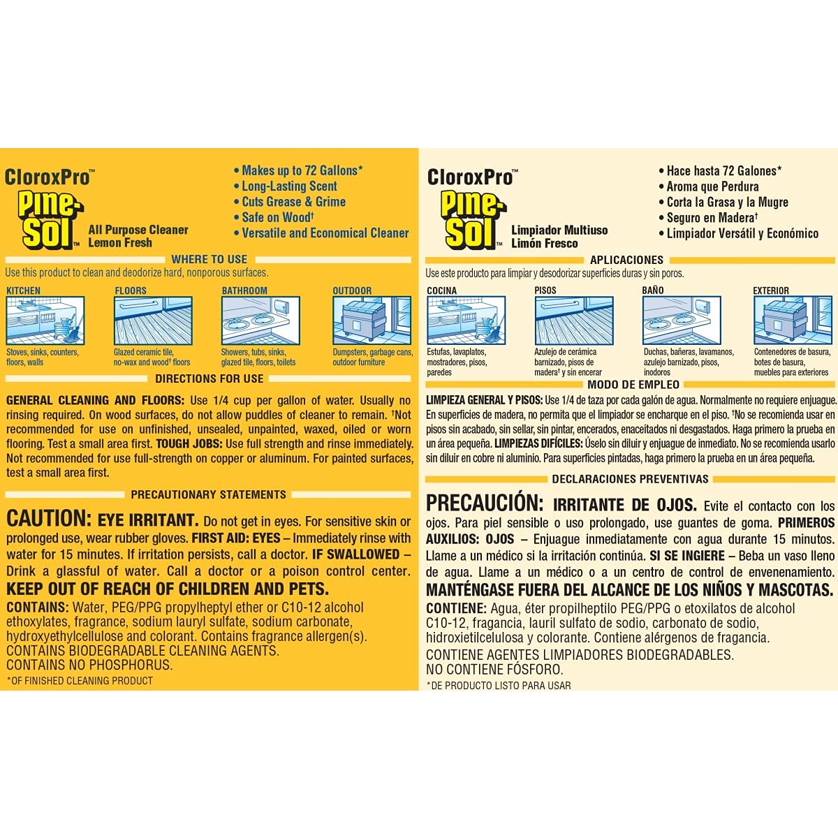 Clorox Pro Pine-Sol Limpiador multiusos, limón fresco, 144 onzas (el paquete puede variar)