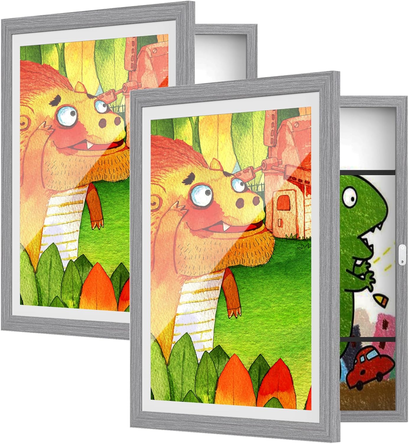 BAIJIALI Paquete de 2 marcos de arte grises para niños, marcos de arte para niños, exhibición intercambiable de 8.5 x 11 pulgadas con paspartú o de