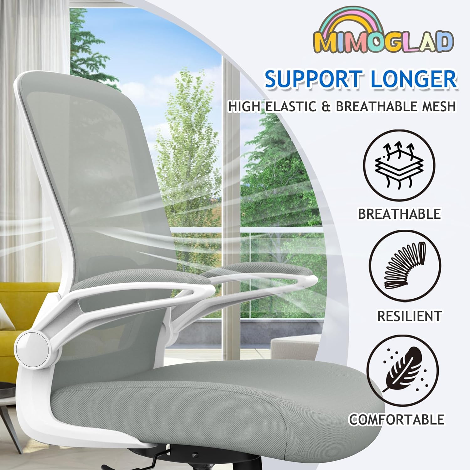 Mimoglad Silla de oficina en casa, silla de escritorio con respaldo alto, silla ergonómica de malla para computadora con soporte lumbar ajustable y