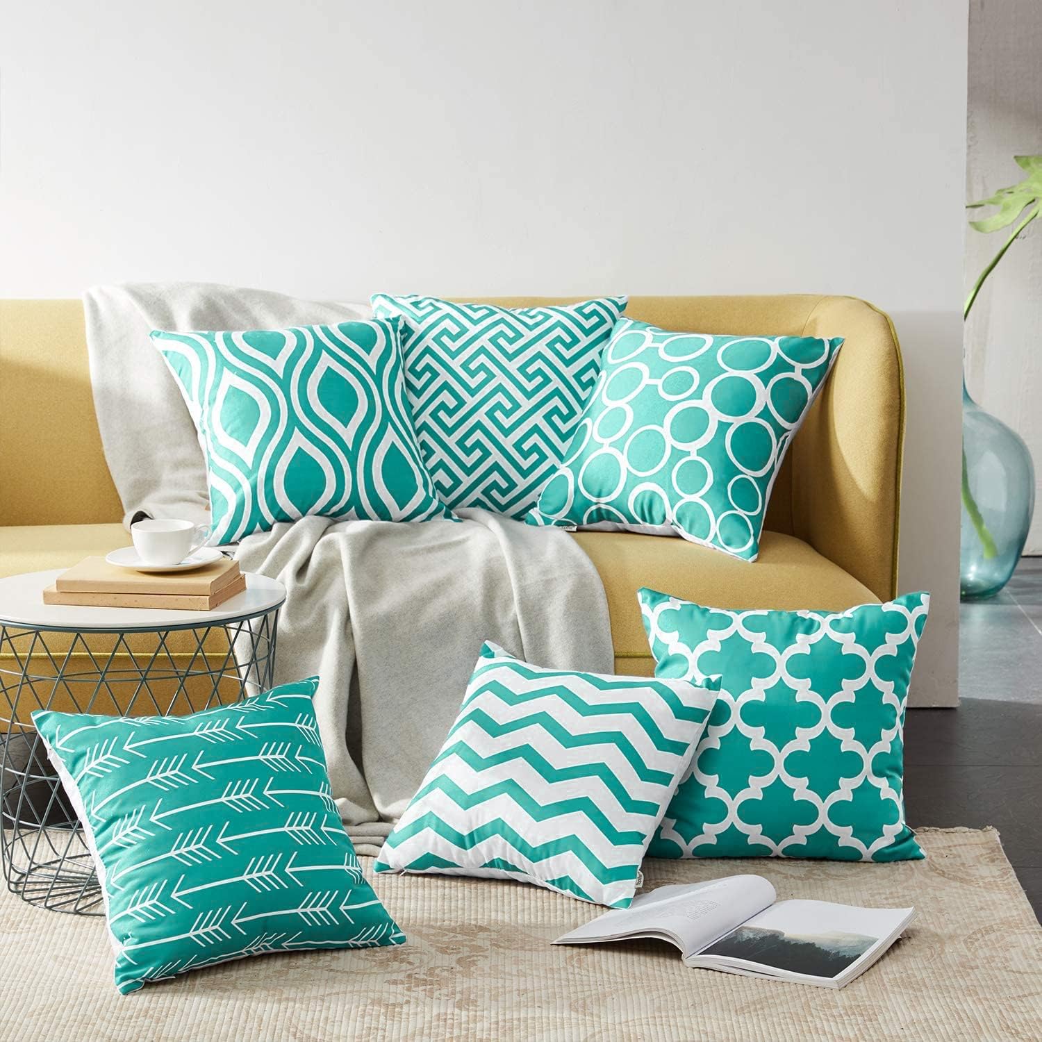Top Finel juego de 6 fundas de almohada decorativas de lona duradera de 16 x 16 pulgadas, para exteriores, sofá, dormitorio o automóvil, 15.7 x 15.7