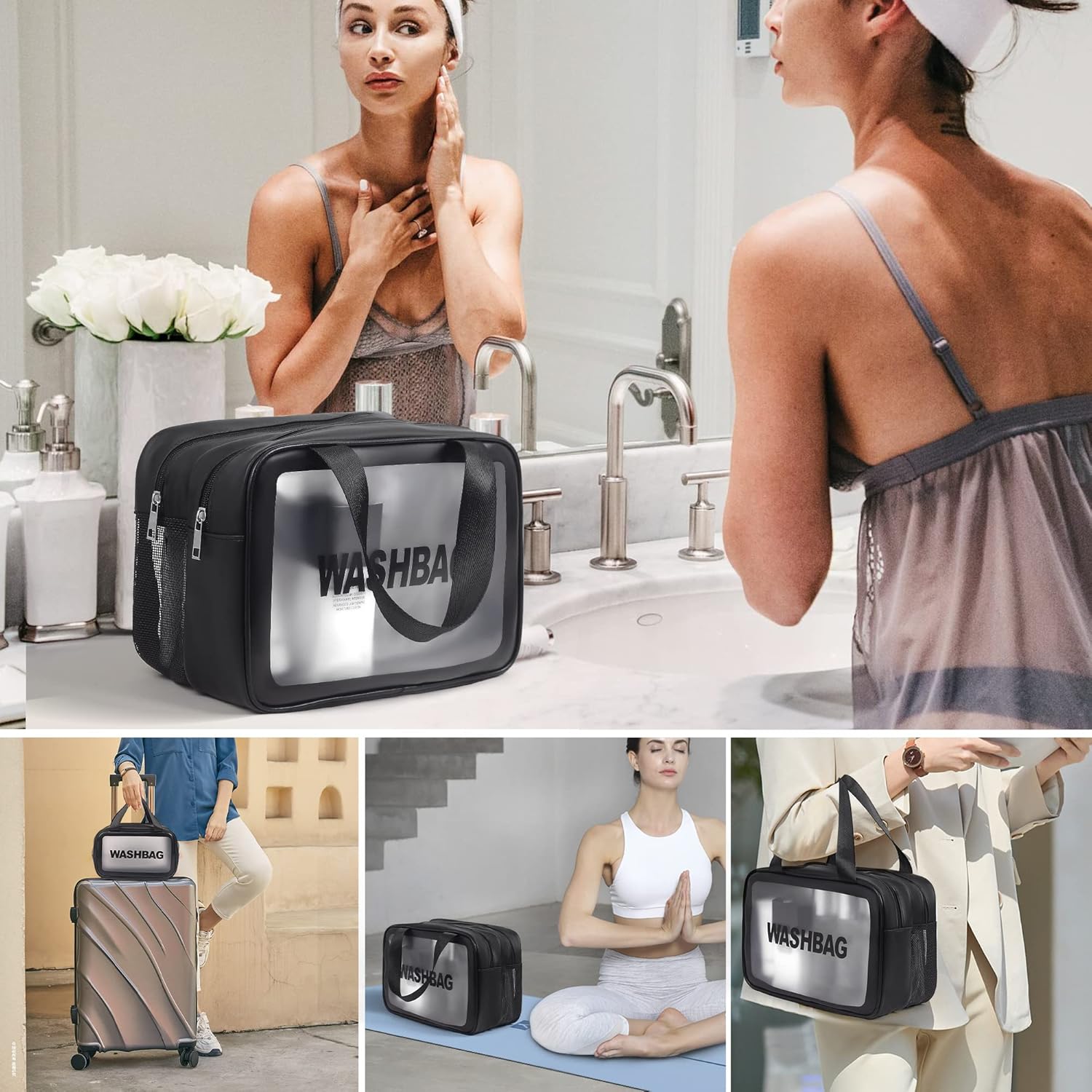 Bolsa de maquillaje transparente PVC impermeable bolsa de cosméticos grande transparente organizador de artículos de tocador de viaje conjunto de