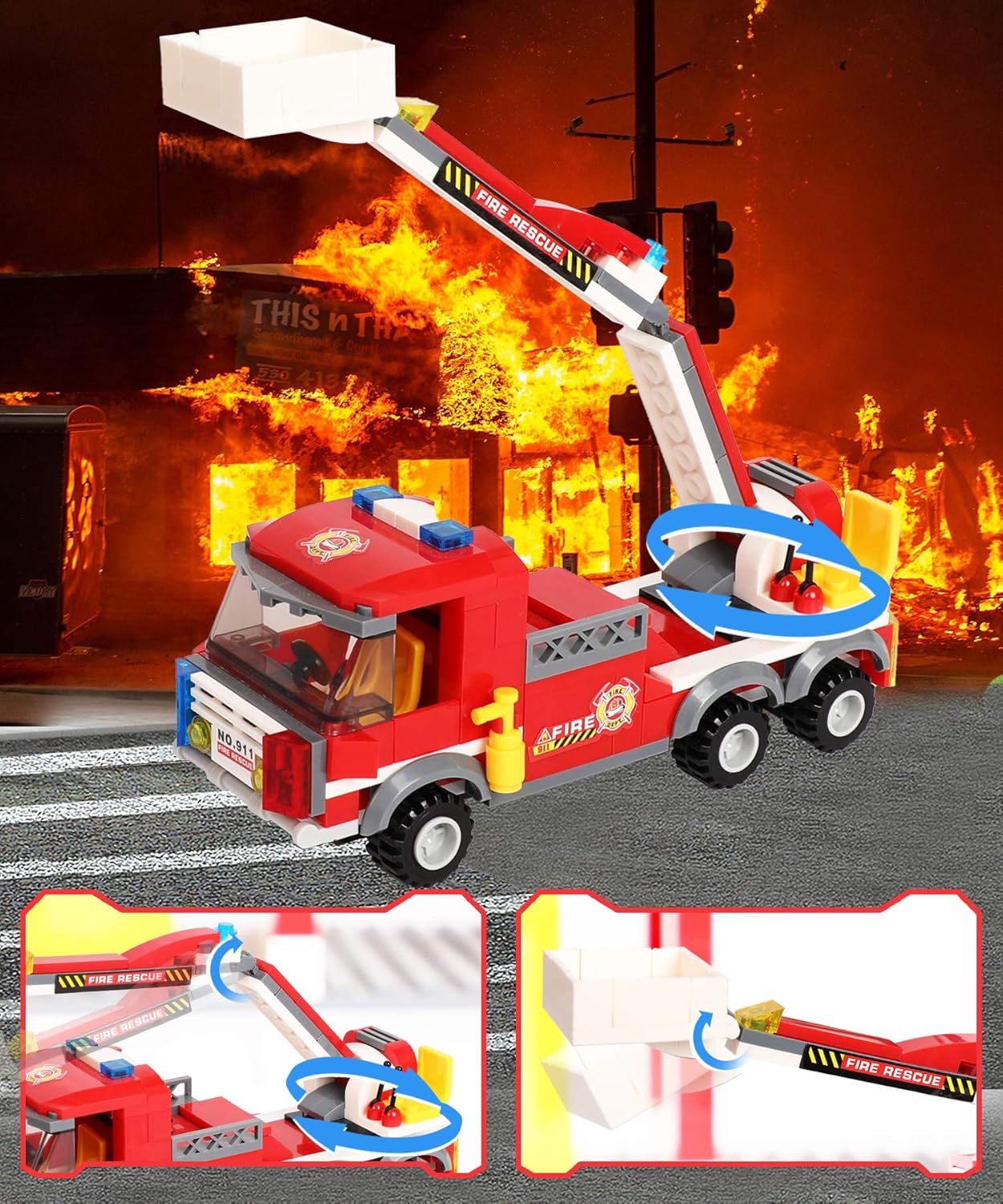 Kit de construcción de estación de bomberos de ciudad, bloques de construcción urbana con camión de bomberos, juego de juguetes de rescate de