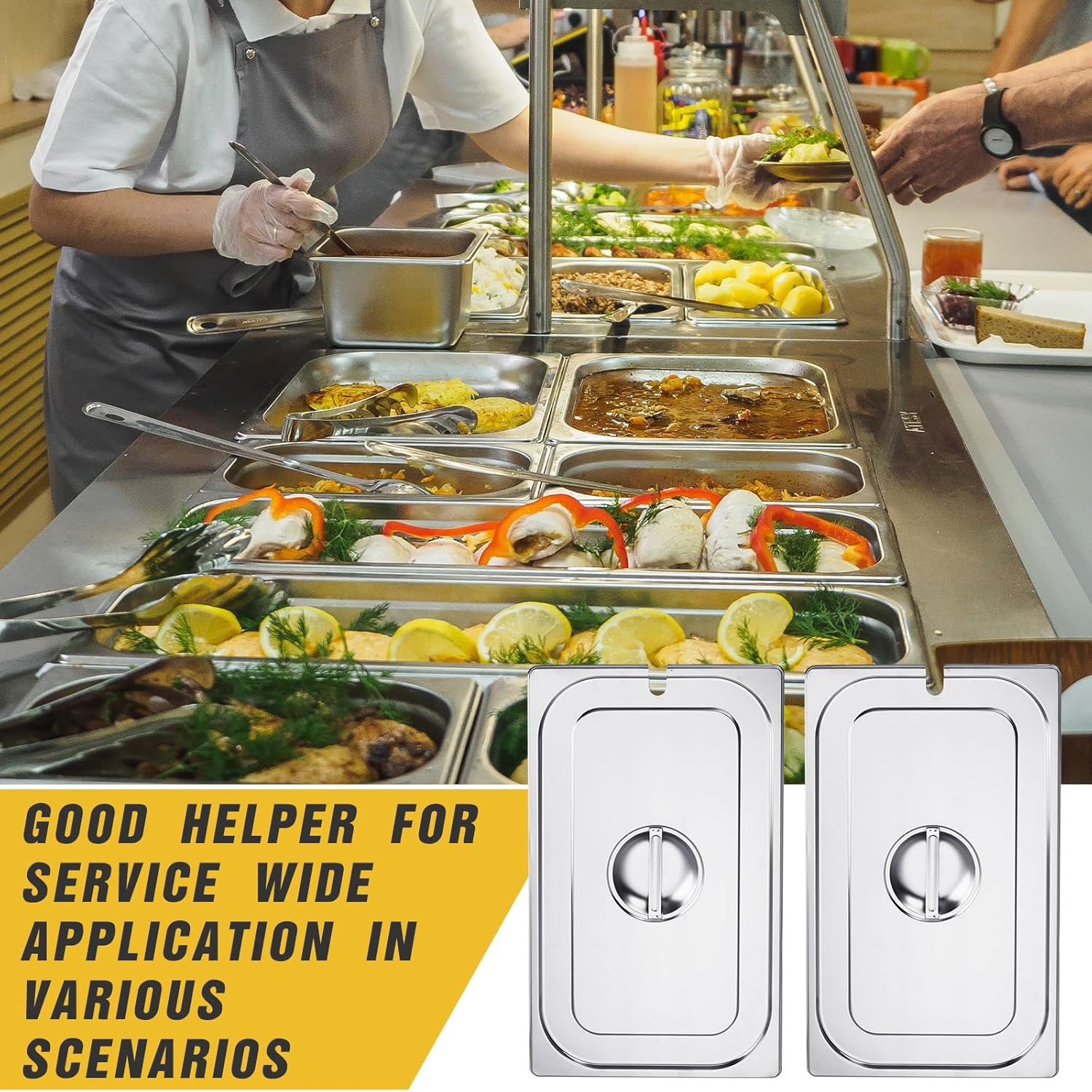 Zonon Paquete de 8 fundas para sartenes de mesa de vapor, tapas con muescas para sartenes de hotel, tapas con asas, tapas de bandeja de alimentos