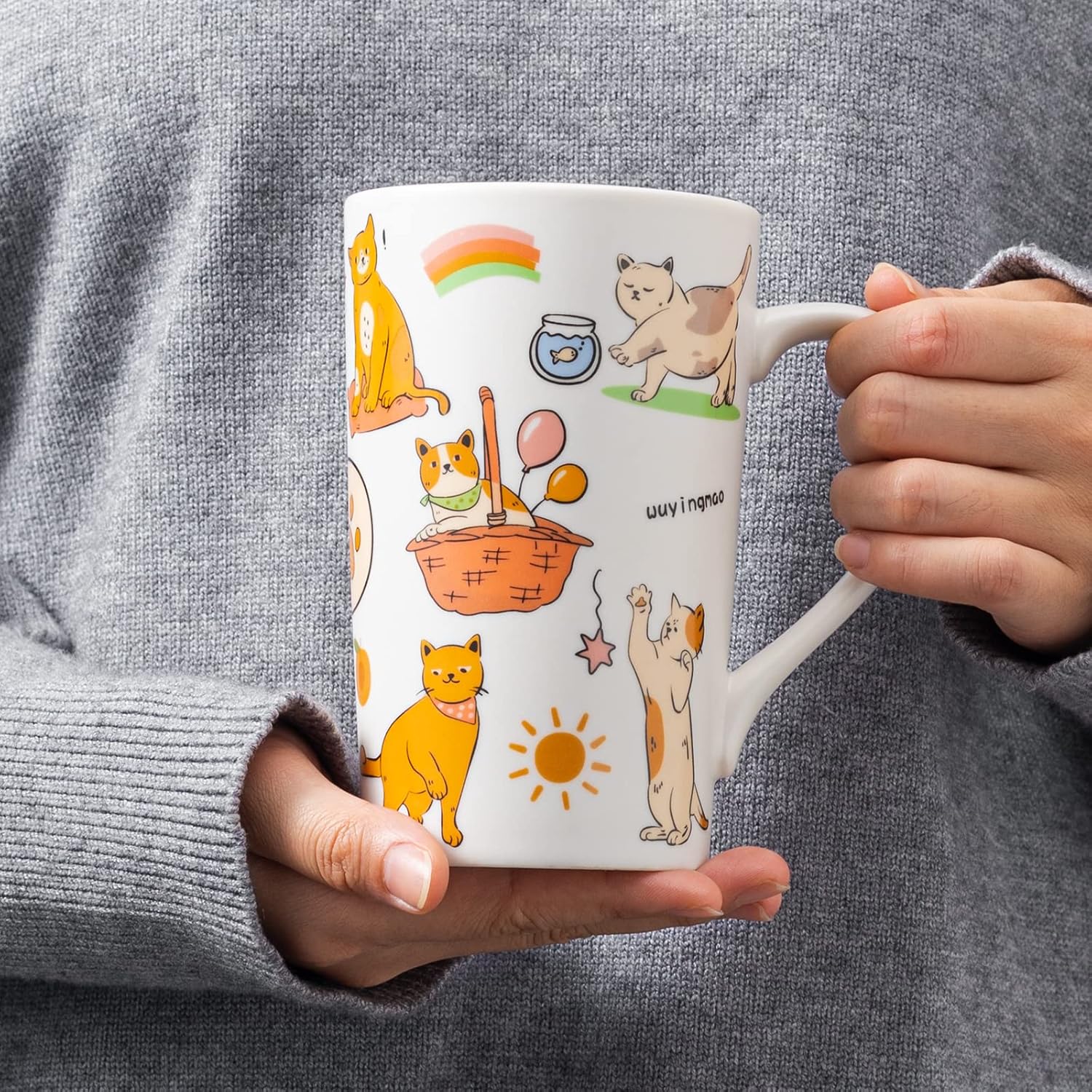 BLUEPOLAR Taza de cerámica para café, taza de viaje, taza de té de latte de porcelana, tazas de café para gatos, 17 oz
