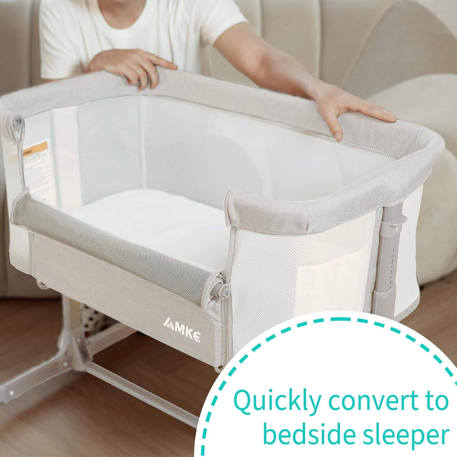 AMKE Moisés de bebé, cuna de noche para bebé, cuna portátil de malla para un sueño seguro, ajustable y segura para bebé, recién nacido, niña y niño