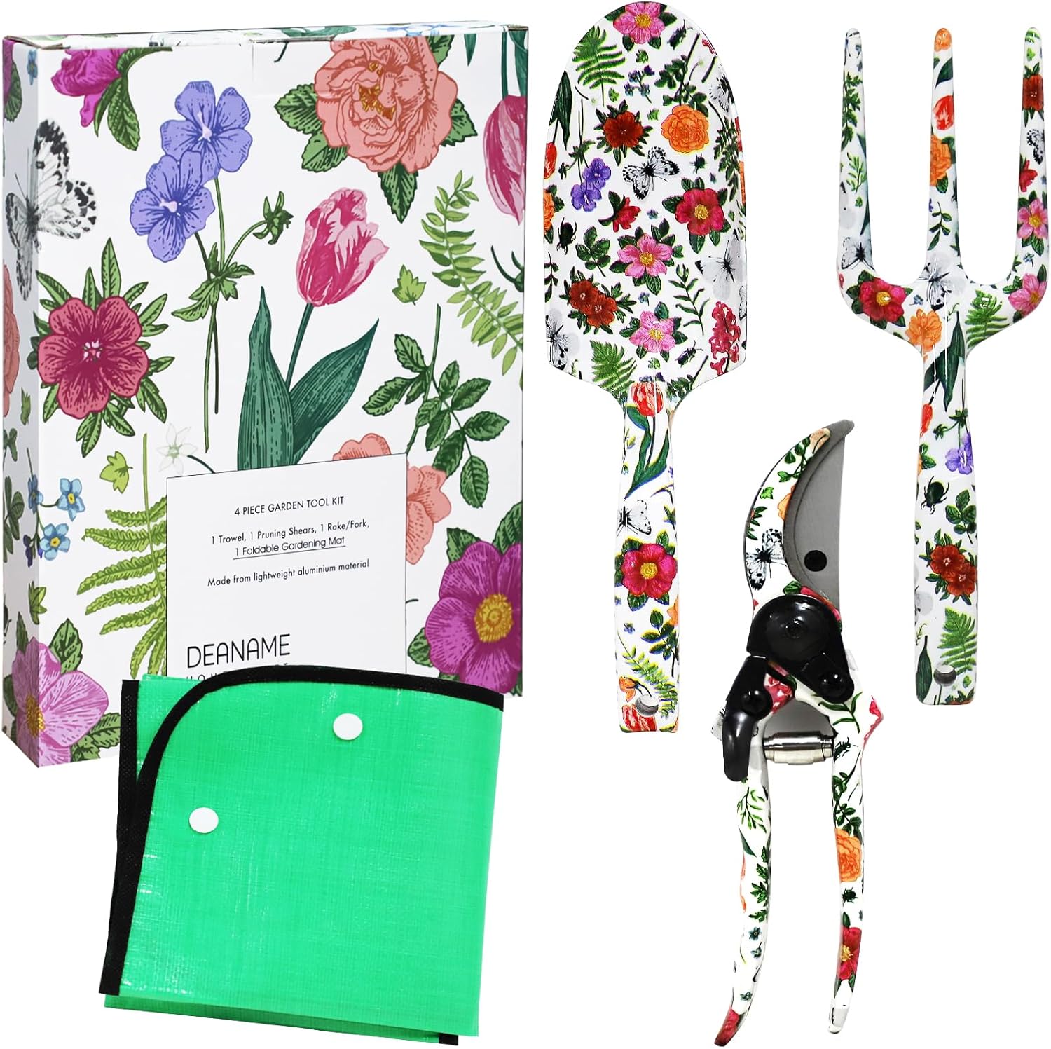 Deaname Juego de herramientas de jardín, 4 piezas de herramientas de mano florales resistentes, regalos elegantes para mujeres, incluyendo paleta,