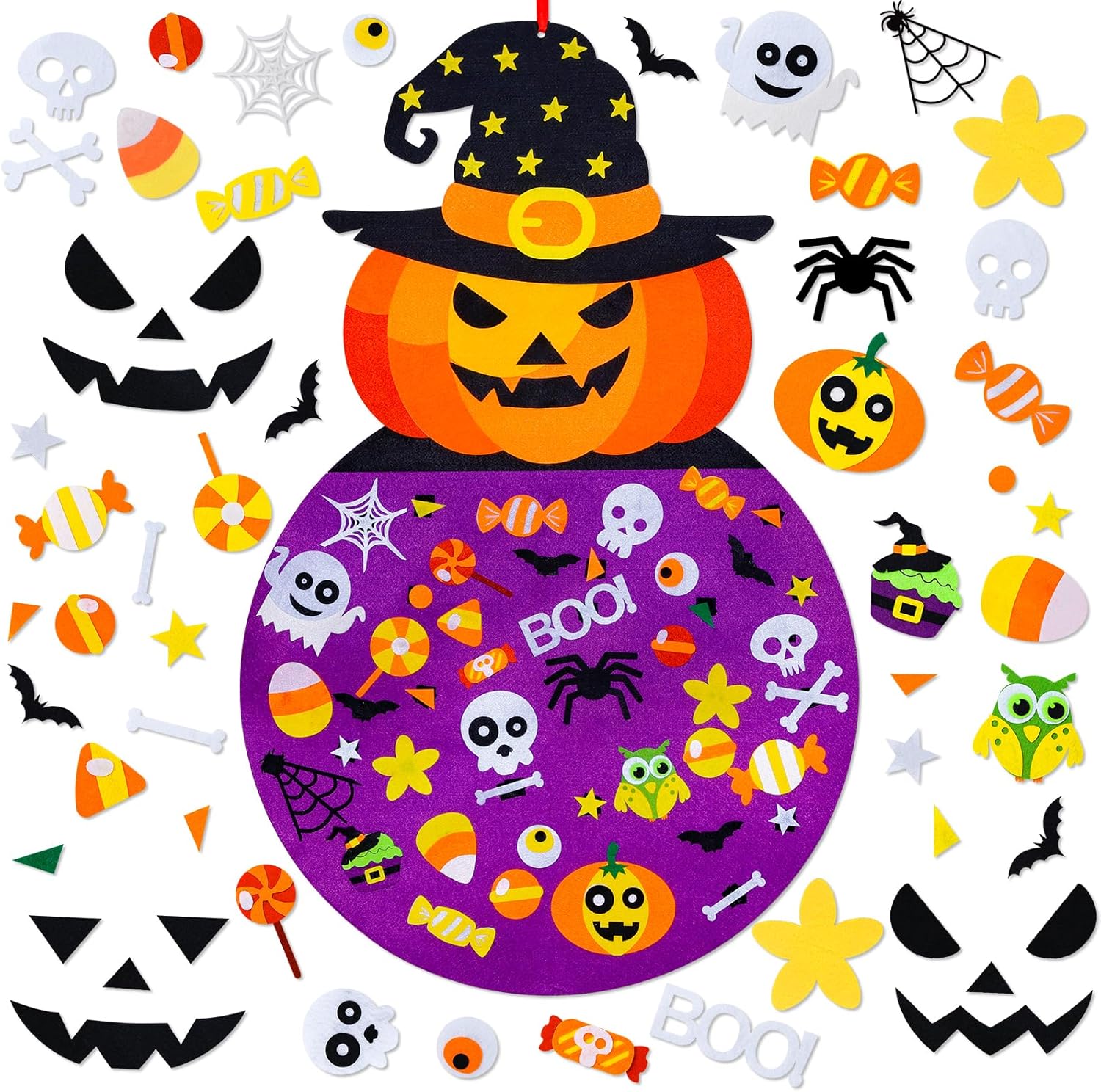 Max Fun – Figura decorativa de fieltro para Halloween, 2.8 pies, con kits de manualidades para colgar para niños, Halloween, fiestas, para