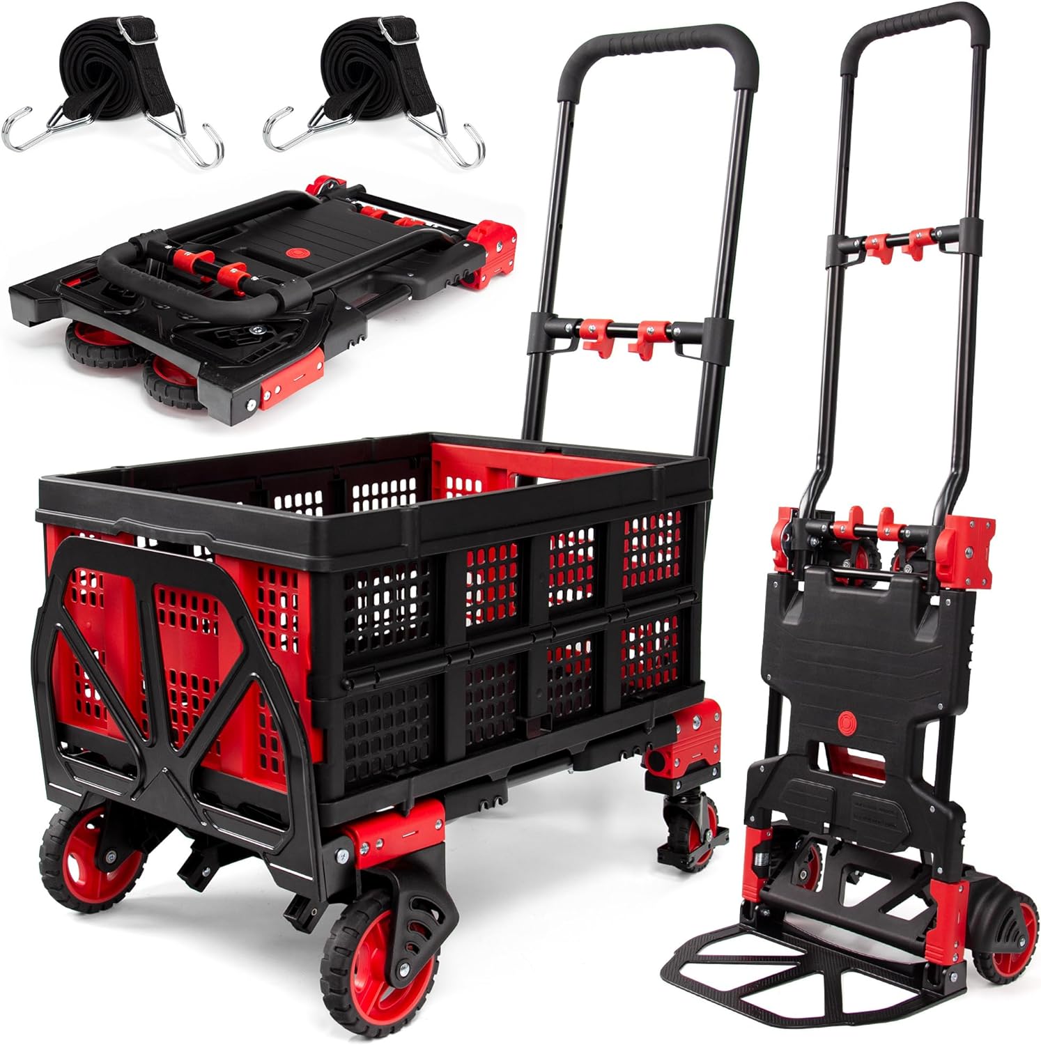 Carro de mano plegable 2 en 1 con cesta, carrito de mano plegable de capacidad de 330 libras, carrito de mano plegable con mango retráctil, carrito