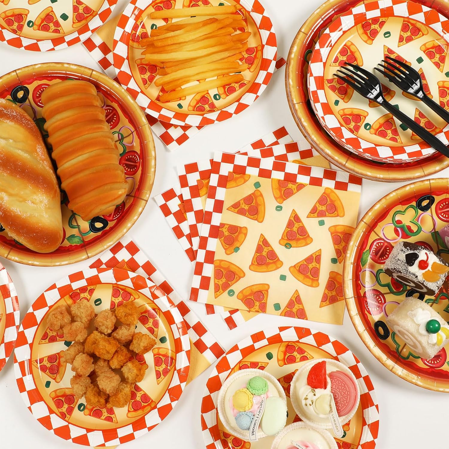 Qyeahkj Juego de platos y servilletas para fiesta de pizza, para 50 invitados, para fiestas de cumpleaños, decoración de vajilla para niños, niñas,