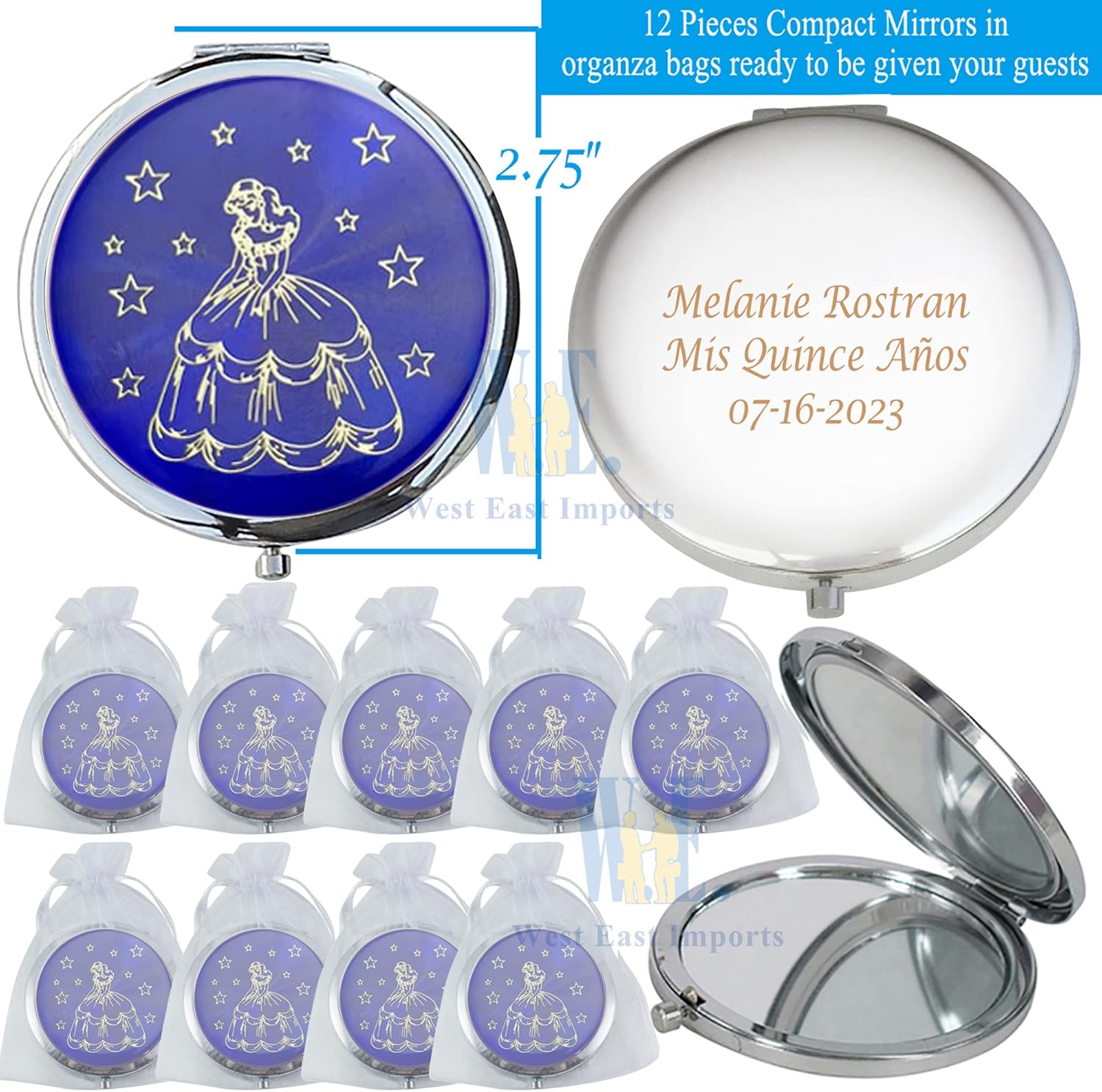 Recuerdo de fiesta personalizado (12 piezas) Sweet XV, Sweet Dieciséis 18 Cumpleaños Quinceañera, Mis 15 años Mis Membrillo Años Espejo compacto