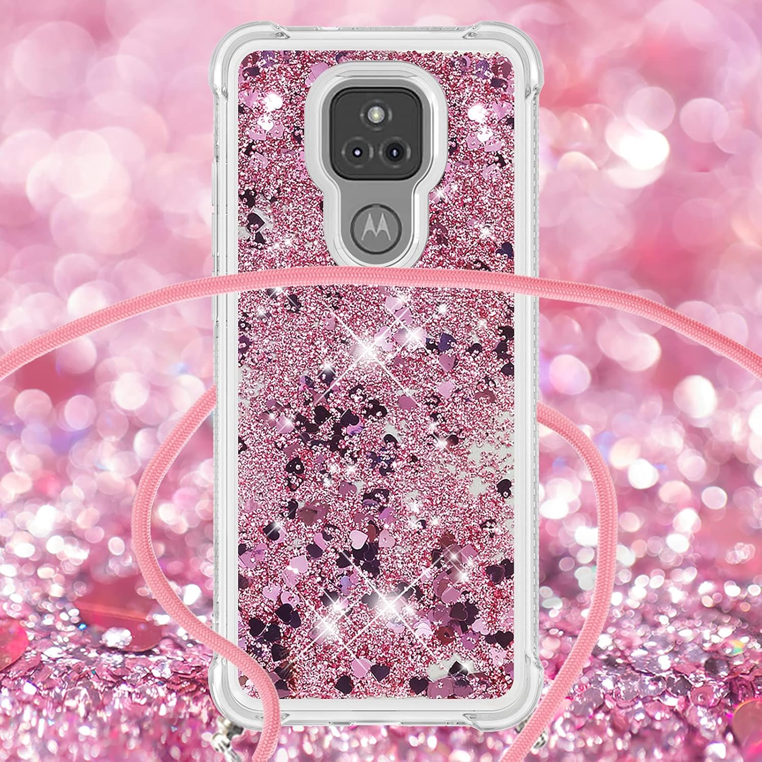 Asuwish Funda de teléfono para Moto G Play 2021 con protector de pantalla y correa cruzada, cubierta protectora delgada con purpurina líquida