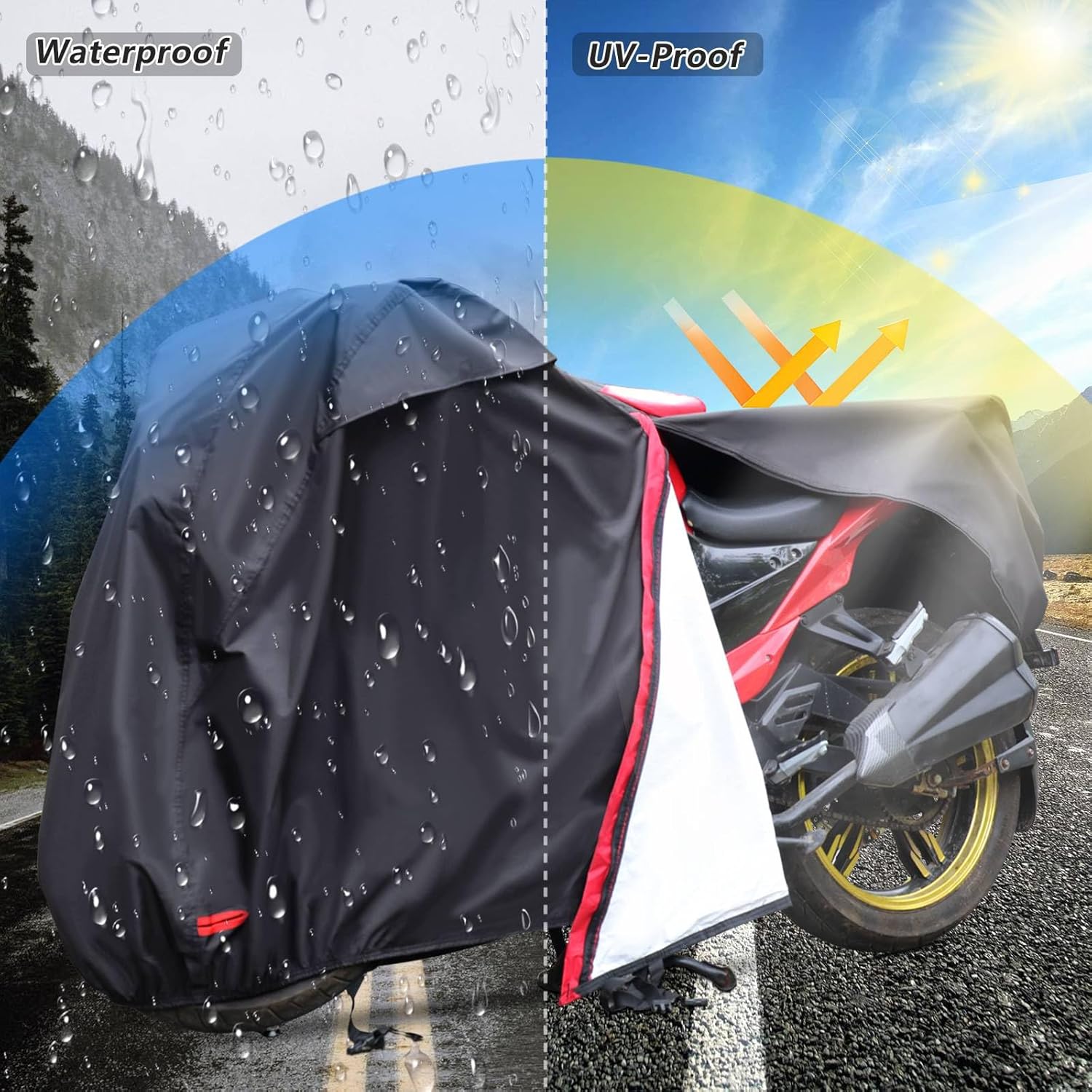 Funda para motocicleta, impermeable, con cremallera, para todas las estaciones, resistente al viento, alta resistencia al calor, al polvo y a la