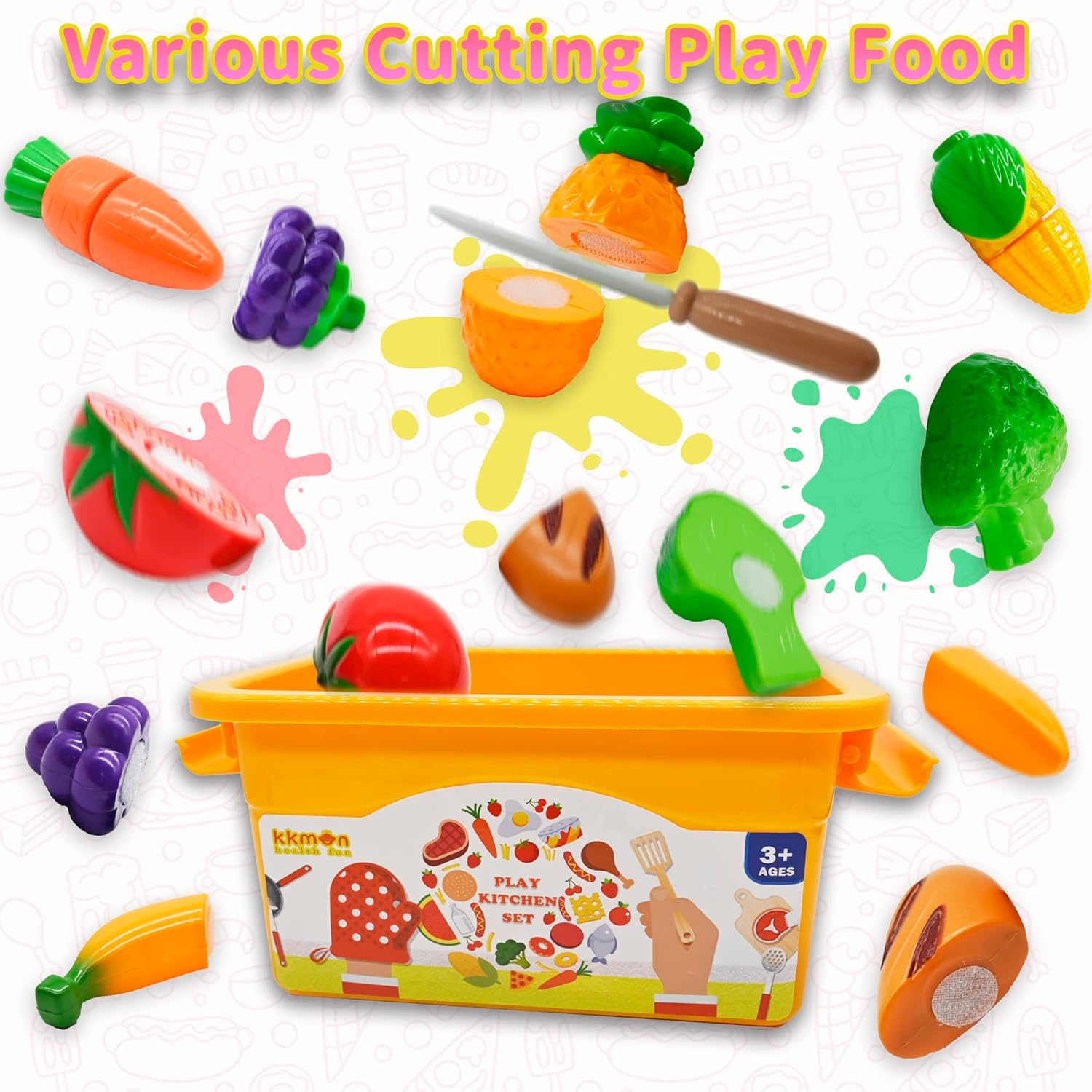 KKmon Juego de accesorios de cocina para niños, juego de 36 ollas y sartenes de acero inoxidable para niños, juego de cocina de simulación con juego