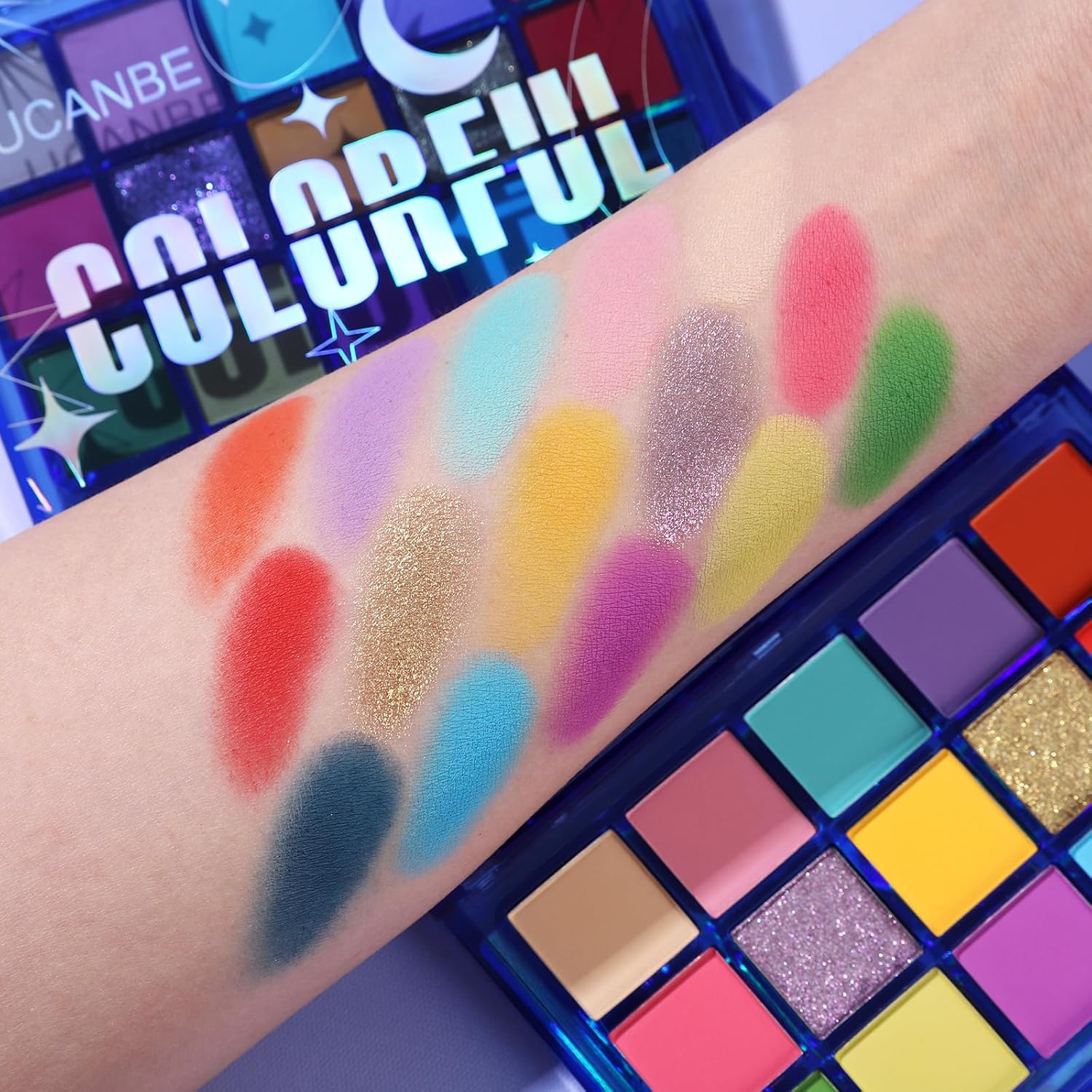 UCANBE Paleta de sombras de ojos coloridas, 15 colores vibrantes brillantes brillantes mate metálico neón paleta de maquillaje de ojos, arco iris,