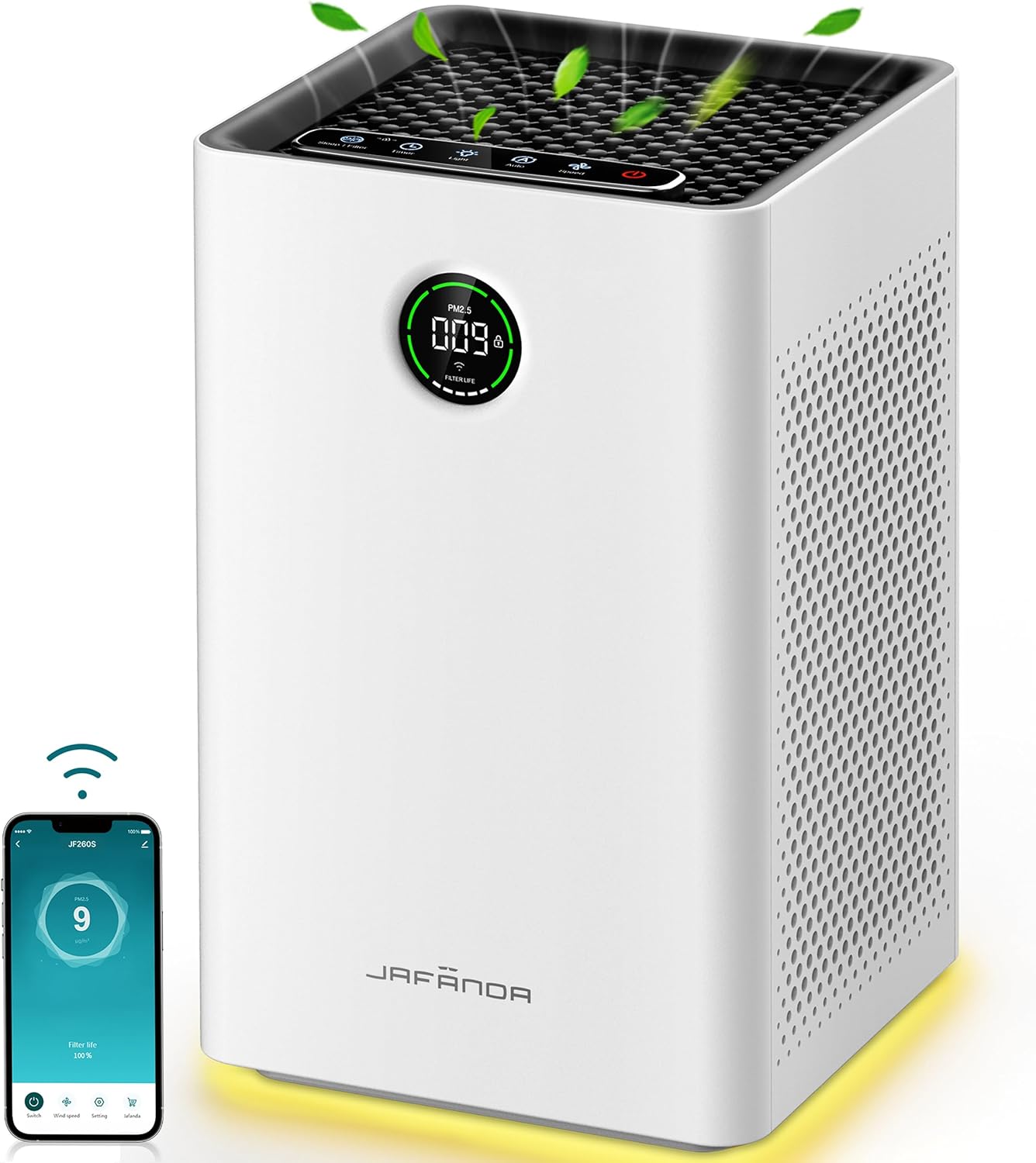 Jafända Purificadores de aire para habitación grande del hogar, control inteligente WiFi y Alexa, filtro True HEPA 13 con carbón activado, 1190 pies