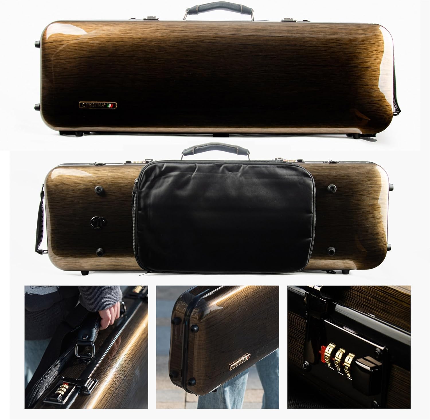 Estuche de violín de tamaño completo 44 de fibra de carbono de alta resistencia, bolsa de música para violín rectangular con cerradura de