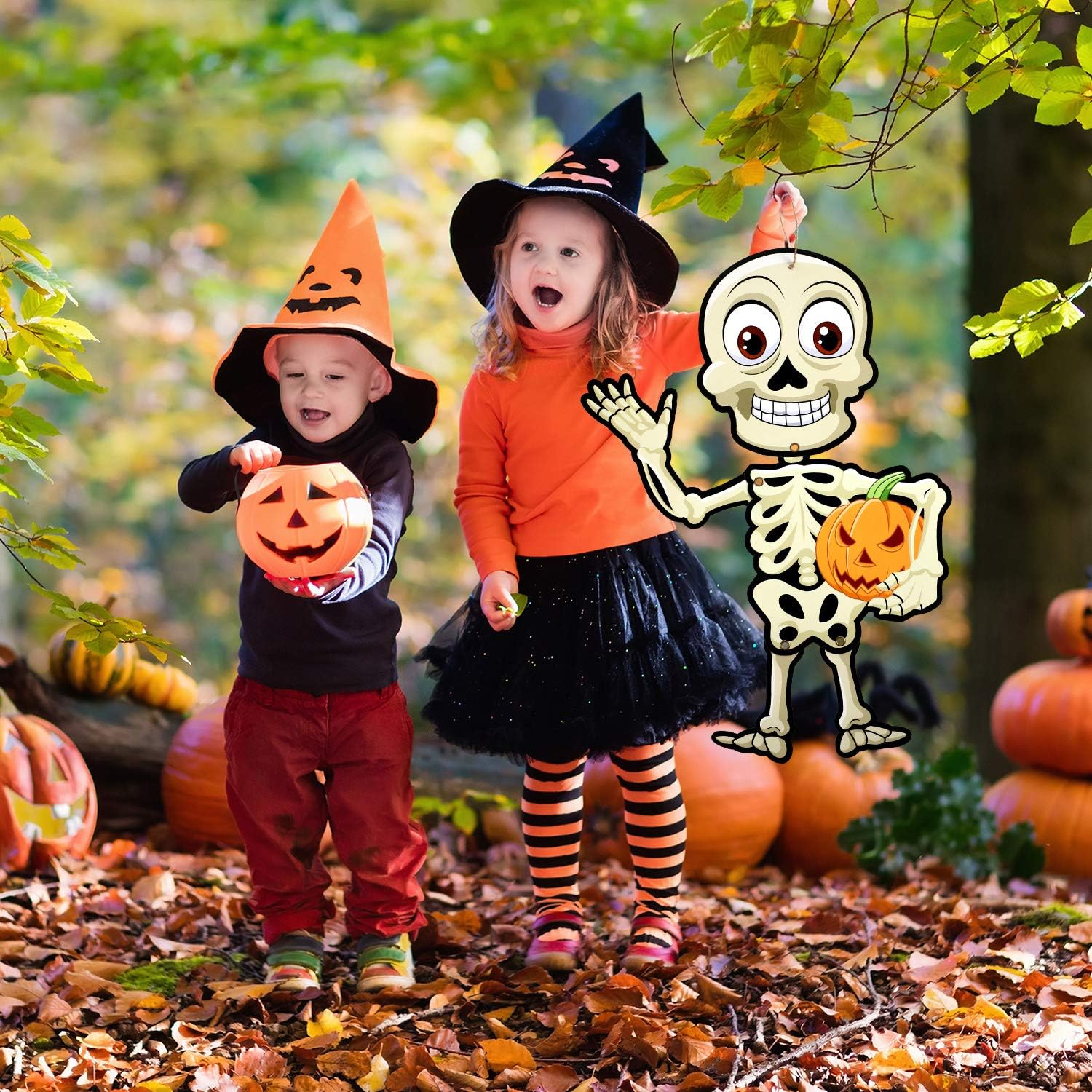 Sumind 4 juegos de decoración divertida de Halloween para fiesta de Halloween, figuras articuladas, colgador de puerta de Halloween, carteles