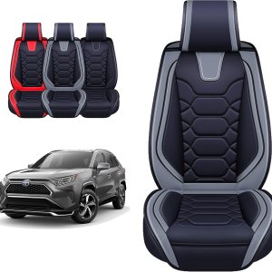 OASIS AUTO Toyota RAV4 – Fundas de asiento de accesorios 2013-2025 de piel de ajuste personalizado para RAV-4 (juego completo deportivo, negro y OASIS AUTO Toyota RAV4 – Fundas de asiento de accesorios 2013-2025 de piel de ajuste personalizado para RAV-4 (juego completo deportivo, negro y