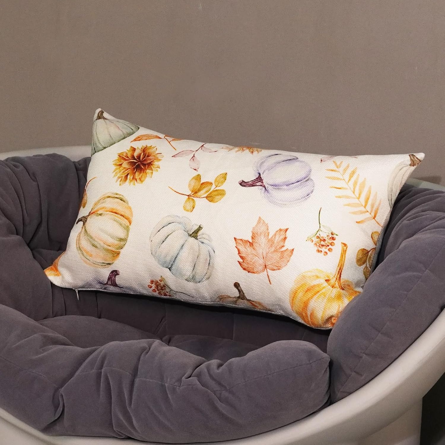 HOMFREEST Juego de 1 fundas de almohada de calabaza de otoño de 12 x 20 pulgadas, fundas de almohada decorativas de granja con hojas de otoño para