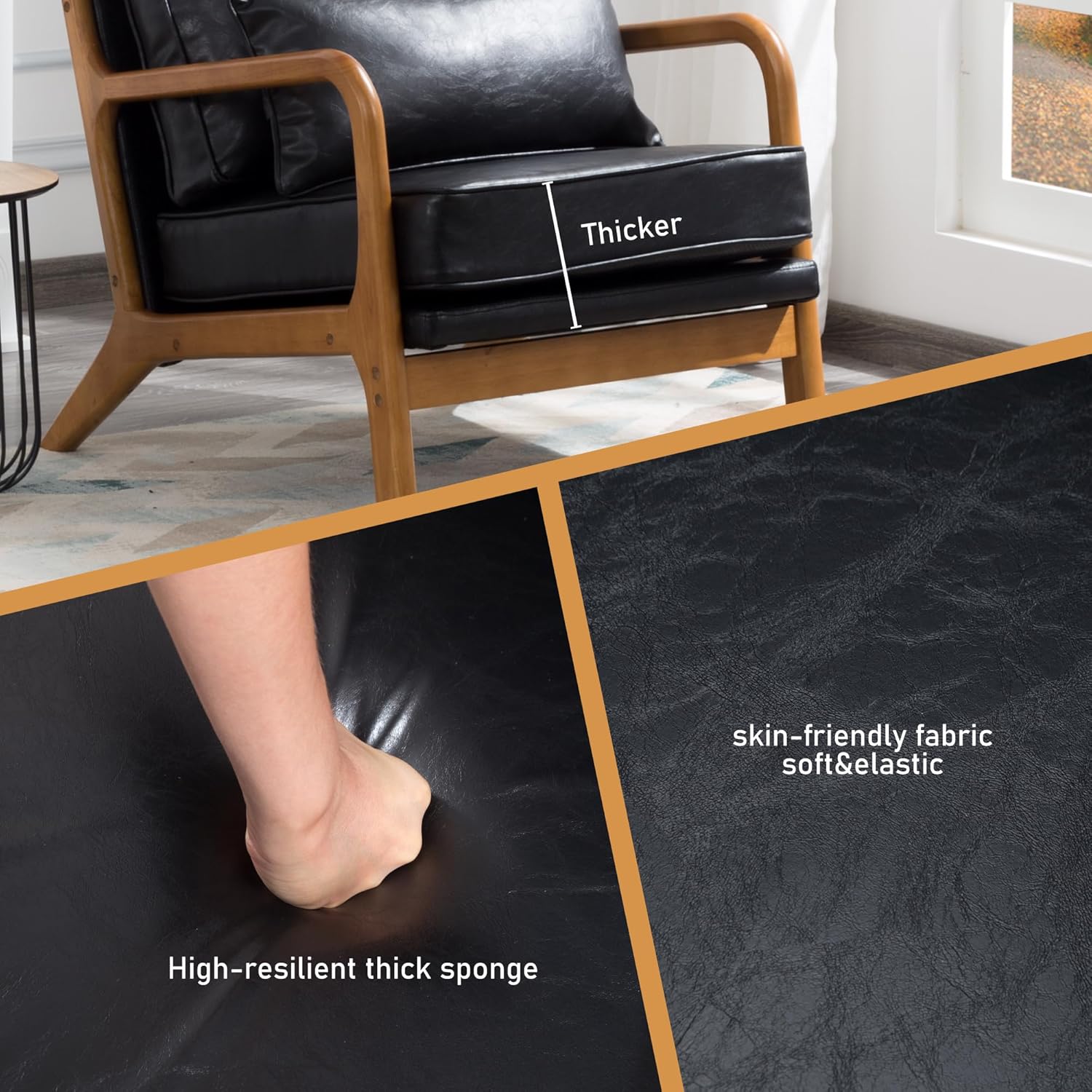 Hosnnile Silla decorativa con cojín, sillón tapizado moderno de mediados de siglo con piel sintética + marco de madera maciza para sala de estar,