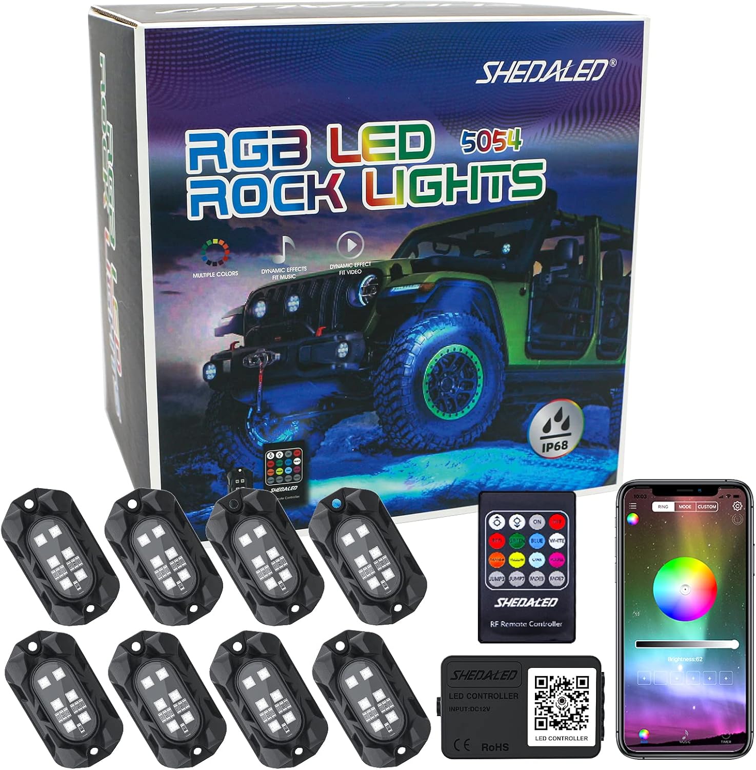 Luces de roca para camiones, 8 vainas de luces de neón RGB subterráneas con aplicación y control remoto, modo de música, luz de pozo de rueda IP68