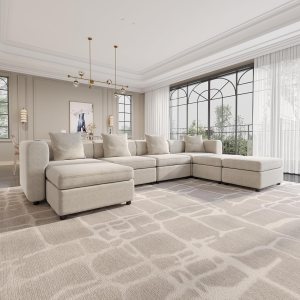 QEZEOM Sofá seccional, sofás convertibles de gran tamaño para sala de estar, juegos de furnition de 7 piezas, con otomana de almacenamiento, esponja QEZEOM Sofá seccional, sofás convertibles de gran tamaño para sala de estar, juegos de furnition de 7 piezas, con otomana de almacenamiento, esponja