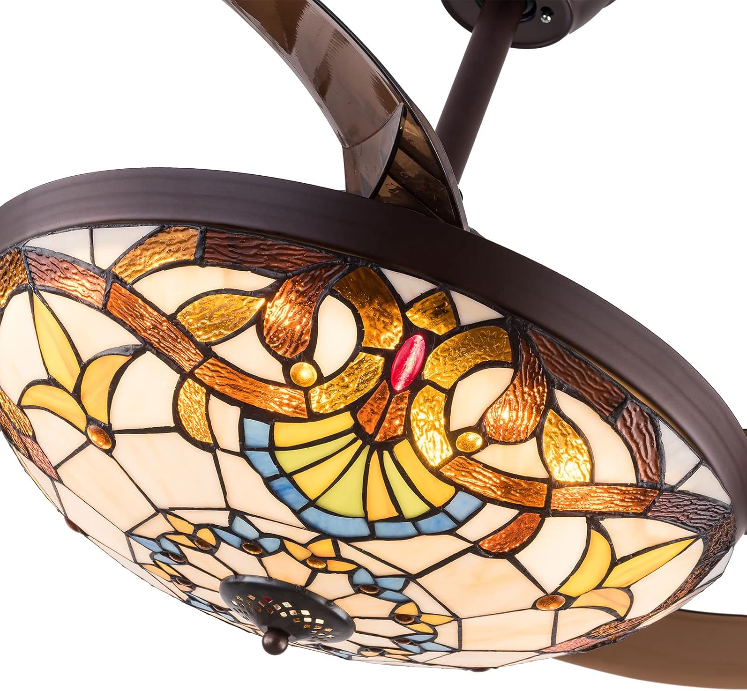 Ventilador de techo estilo Tiffany de 42 pulgadas, ventilador de techo retráctil con luces y control remoto, modo de avance y reversa, 3 velocidades