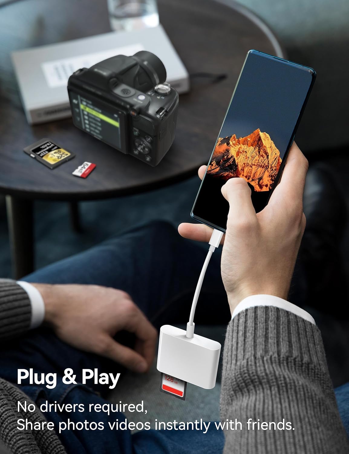 Lector de tarjetas USB C a SD, adaptador de tarjeta SD con puertos USB 3 SD MicroSD, lector de tarjetas de memoria BnmxTek USBC para iPhone 15 Pro