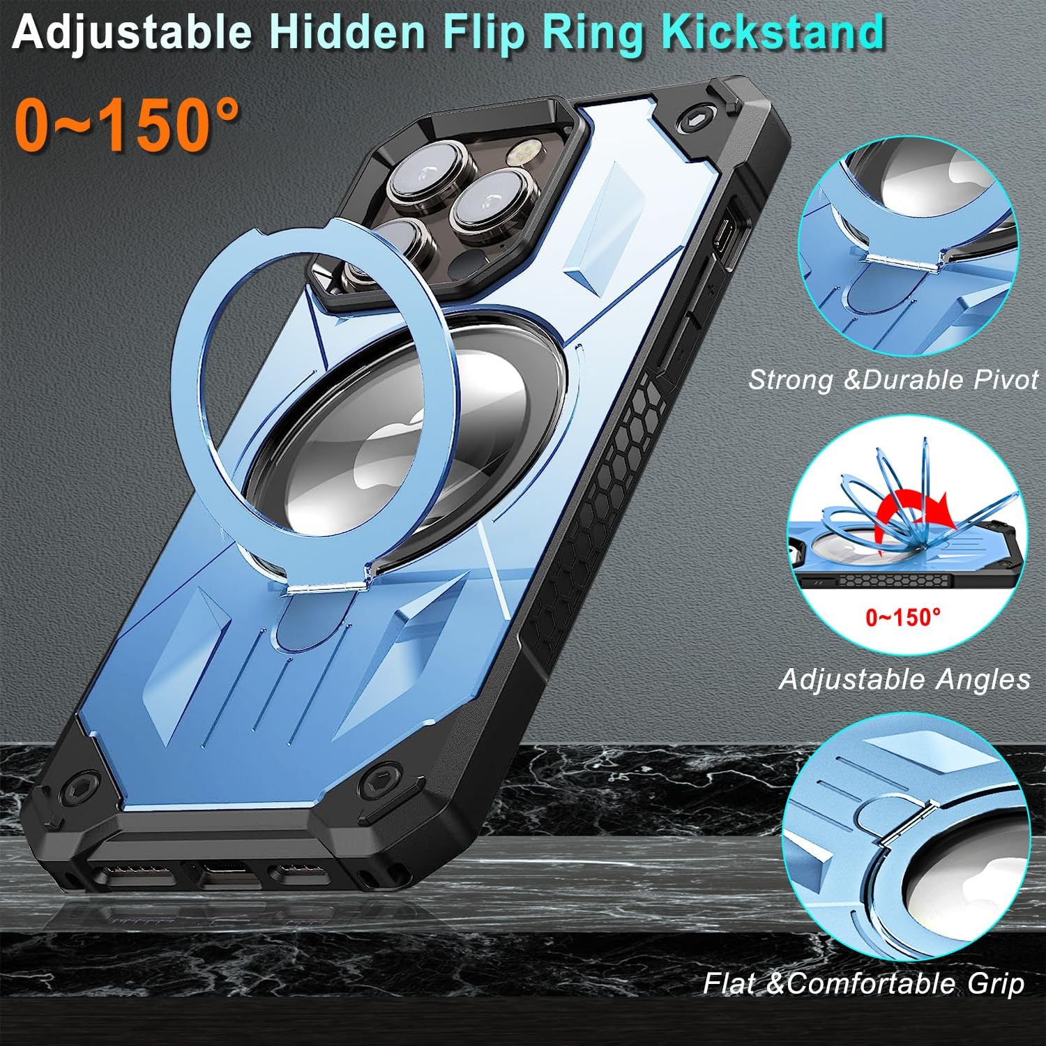 WATEFULL Funda MagSafe compatible con iPhone 15 Pro, anillo magnético plegable invisible, a prueba de golpes, funda protectora brillante de doble