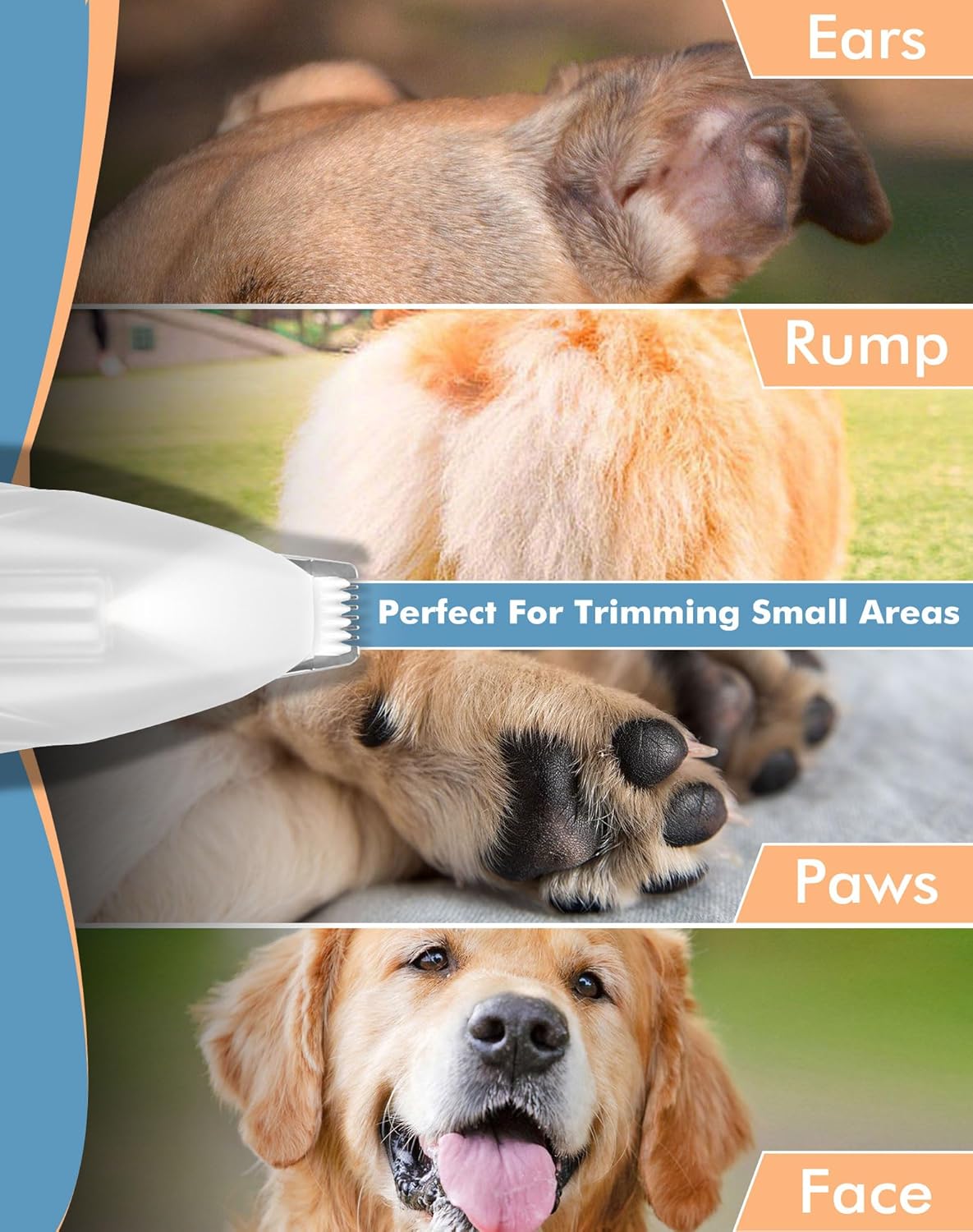 Cortapelos para perros, kit inalámbrico de aseo para perros pequeños con luz LED, recortadora de pelo de gato recargable de bajo ruido para aseo de