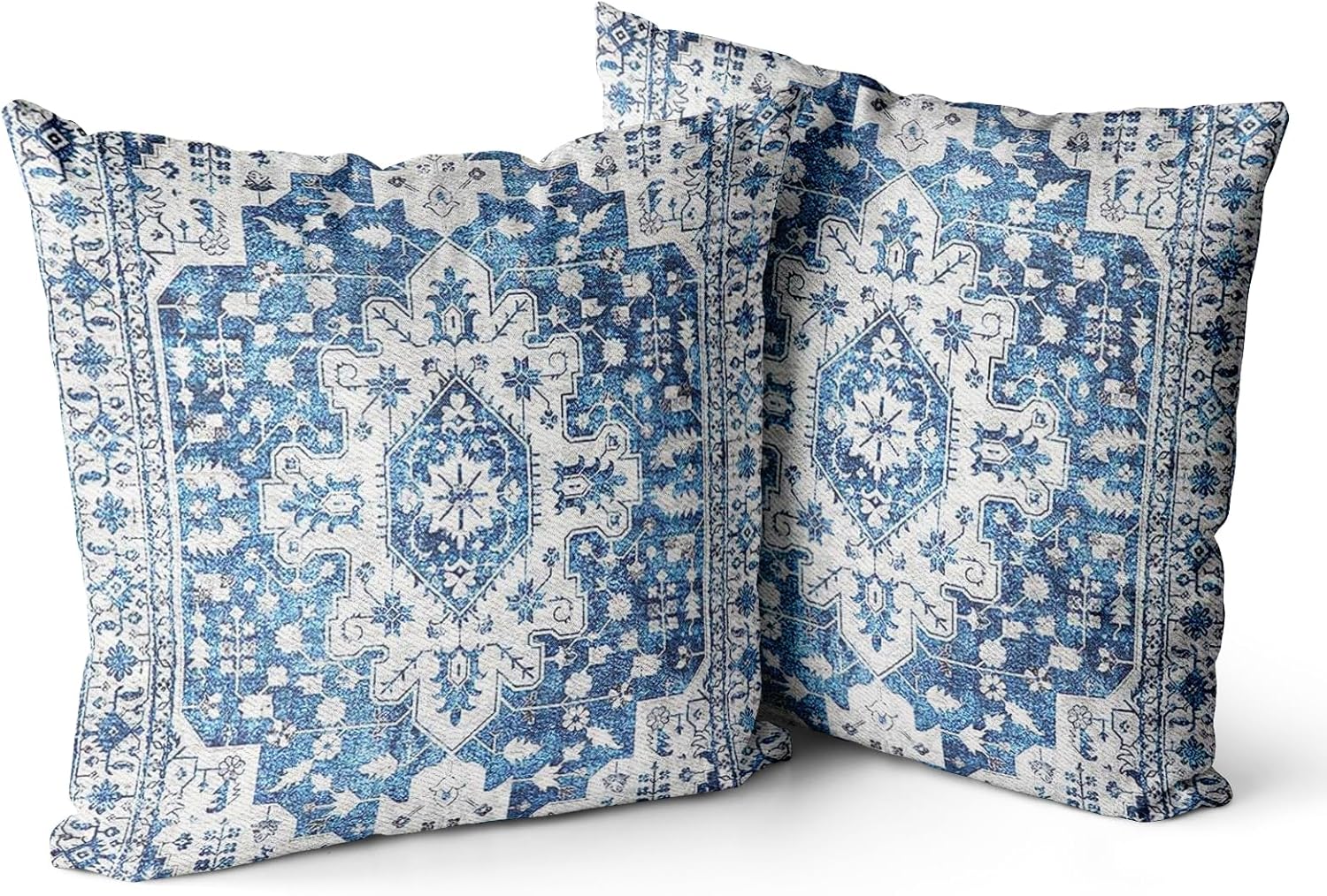 Snycler Juego de 2 fundas de cojín bohemias de 24 x 24 pulgadas, alfombra azul de Mónaco, alfombra persa de doble cara, de algodón, suave, fundas de