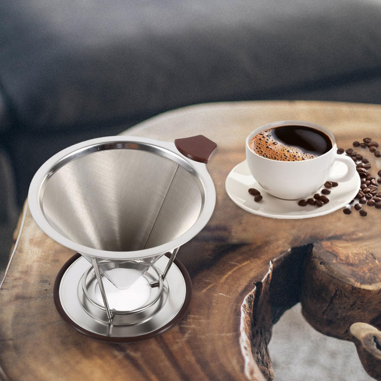 Gotero reutilizable para verter sobre café con cono de café, cesta de filtro de café de doble capa de acero inoxidable con forma de panal de abeja