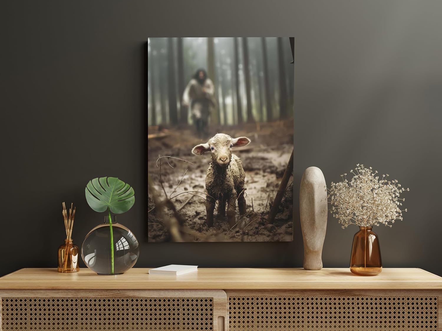 Fchen art Póster de fe de Jesús y cordero, arte de Dios, arte religioso de pared, póster de Jesús de Cristo Jesús, lienzo impreso para decoración de