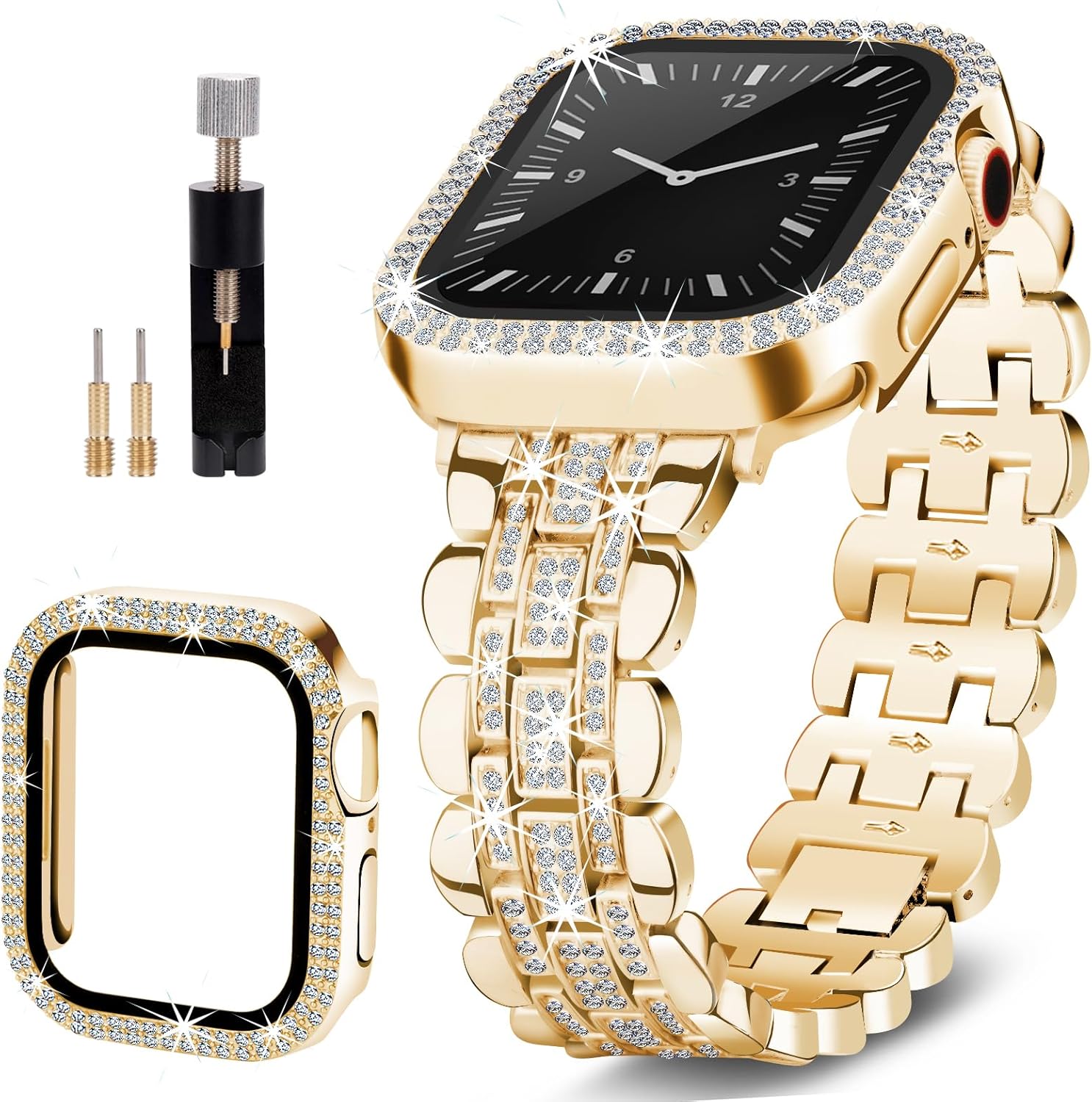 beu1st Correa brillante compatible con correas de Apple Watch de 1.575 pulgadas para mujer, correa de metal de repuesto de joyería de diamante,