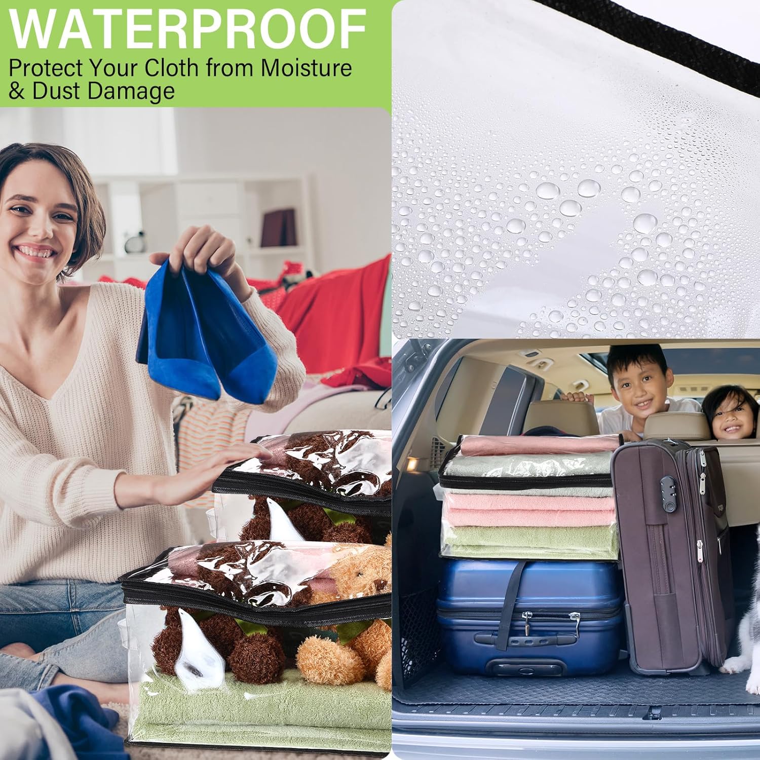 Paquete de 16 bolsas de almacenamiento de vinilo transparente con cremallera y asa de 16 x 12 x 8 pulgadas, manta, ropa, suéter, almohada, juguetes,
