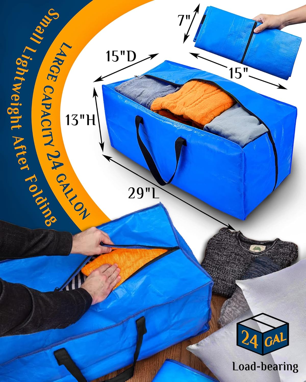 Raydior Heavy Duty Moving bags Storage Totes 4PCS Extra Large Blue Packing Bags Backpack Straps Strong Handles & Zippers College Moving, Laundry
