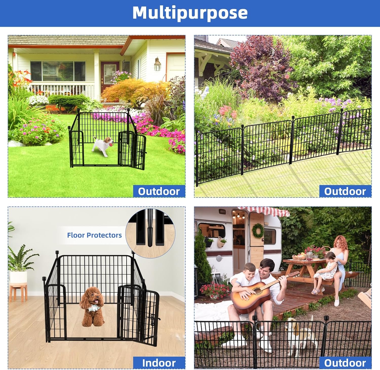 ADAVIN Valla de jardín con puerta de 32 pulgadas de alto x 9 pies de largo, cerca de barrera de metal de hierro negro resistente, corral para perros