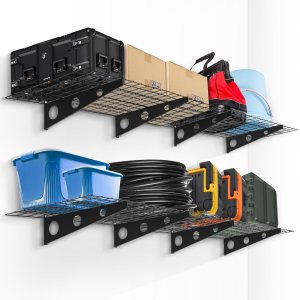 Paquete de 2 estantes de pared de garaje de 2 x 6 pies, estante de pared resistente de 72 x 24 pulgadas, estante de almacenamiento de garaje montado Paquete de 2 estantes de pared de garaje de 2 x 6 pies, estante de pared resistente de 72 x 24 pulgadas, estante de almacenamiento de garaje montado