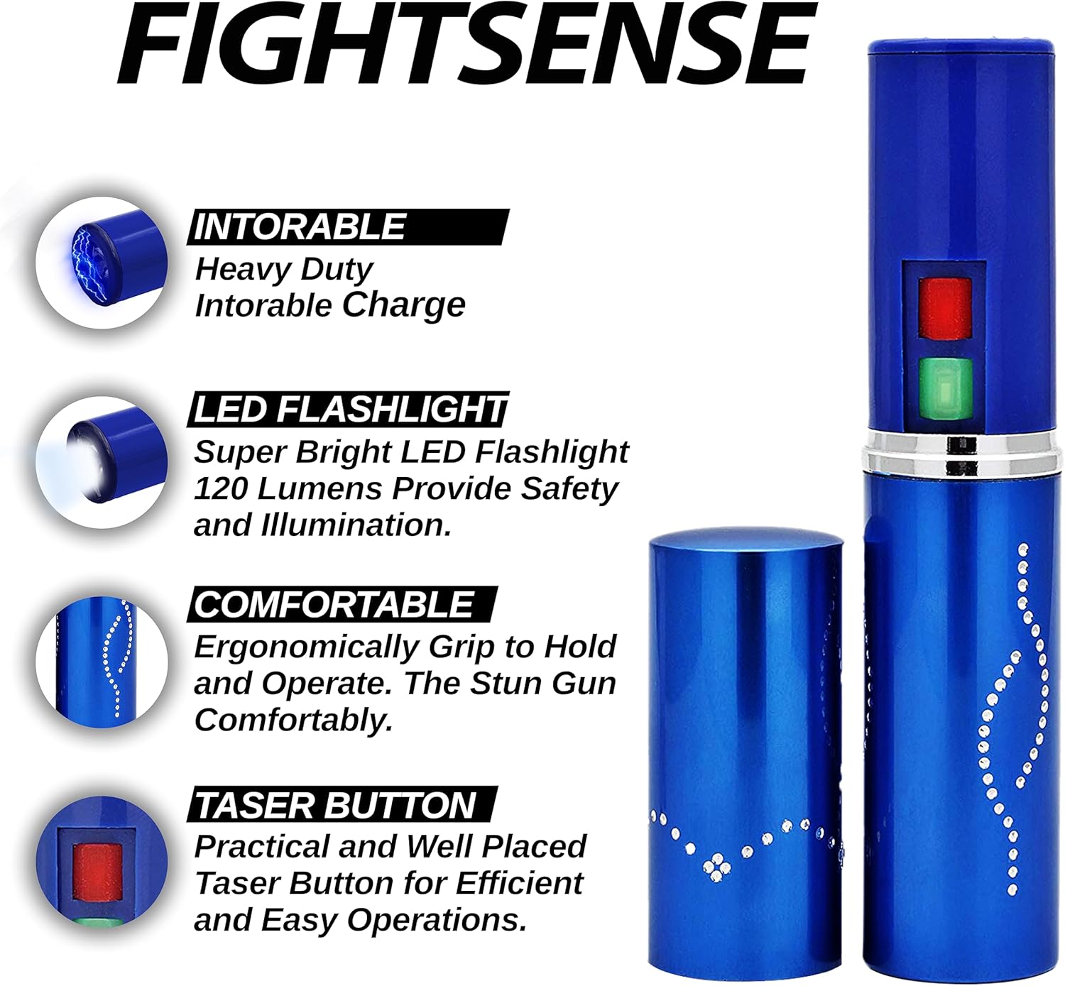 FIGHTSENSE Kit de defensa personal para mujer, spray de pimienta y linterna de lápiz labial de autodefensa, batería recargable, llavero bolsa de
